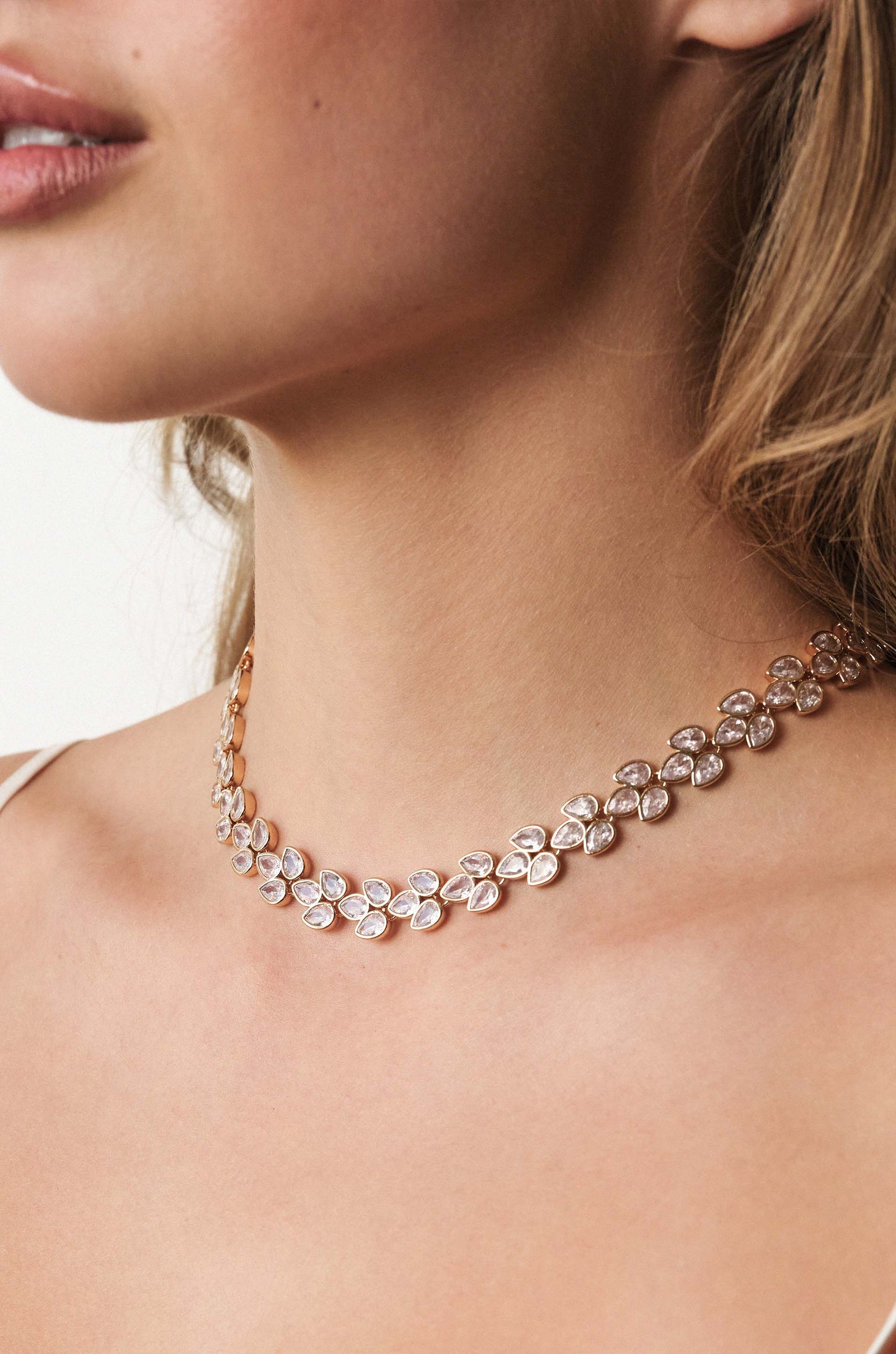 Shine On Bezel Crystal 18k Gold Plated Choker on model