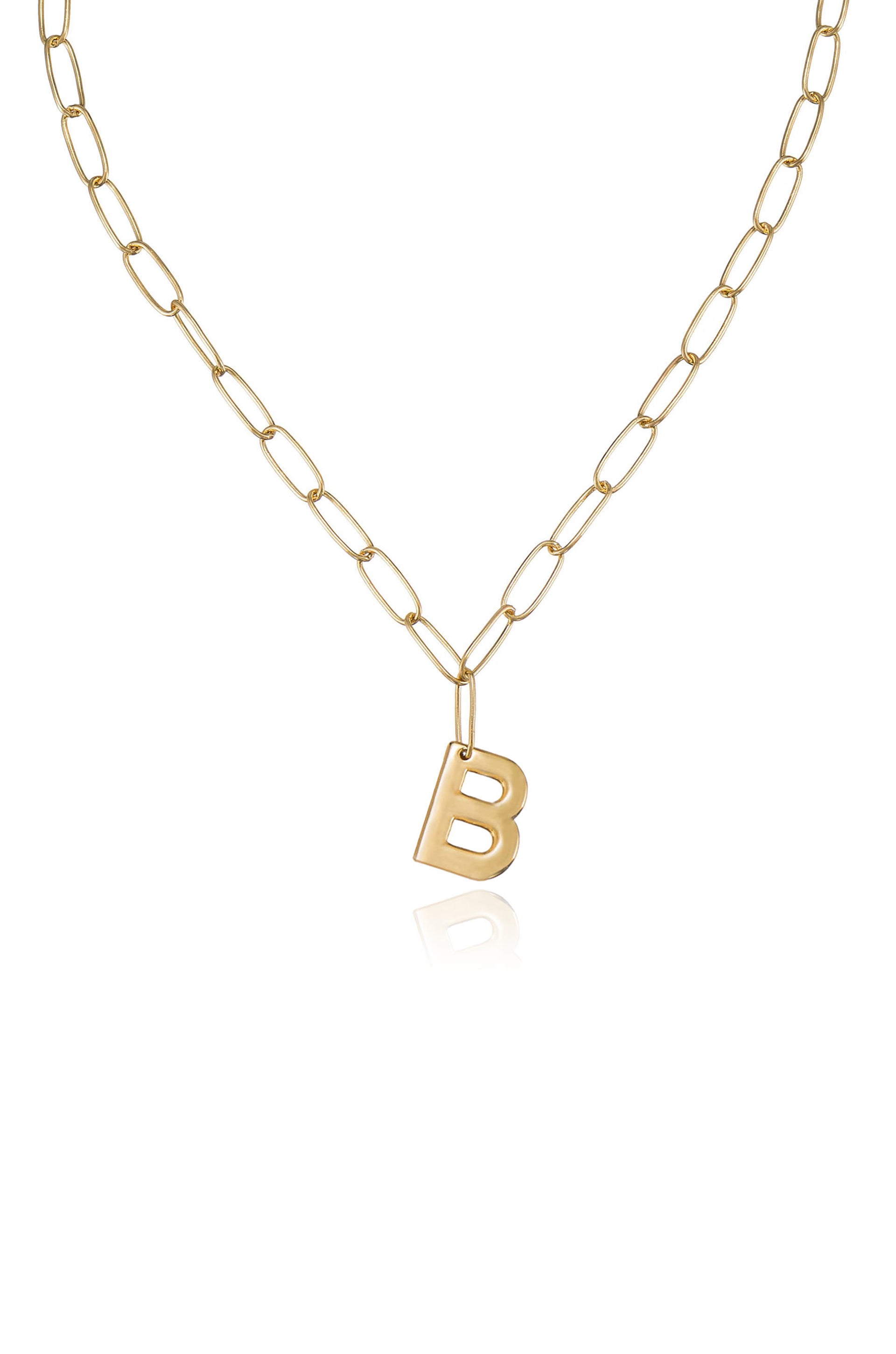 Paperclip Link Initial Necklace B 18k Gold Plated