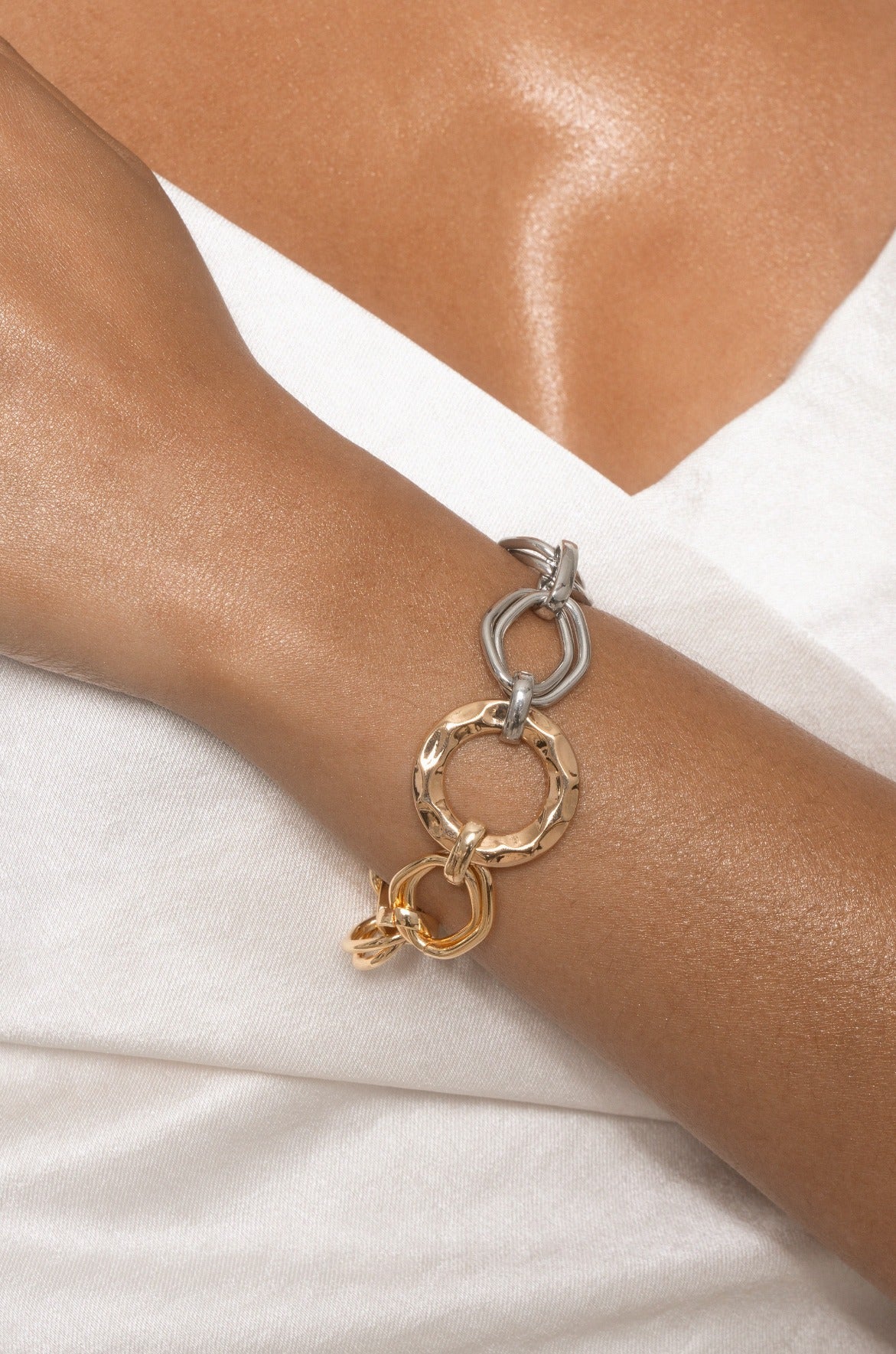 Mixed Metal Chain Link Bracelet on model
