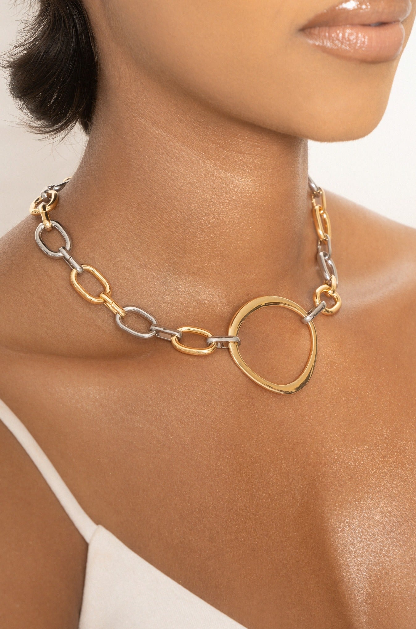 Mixed Metal Chain Link Choker on model 2
