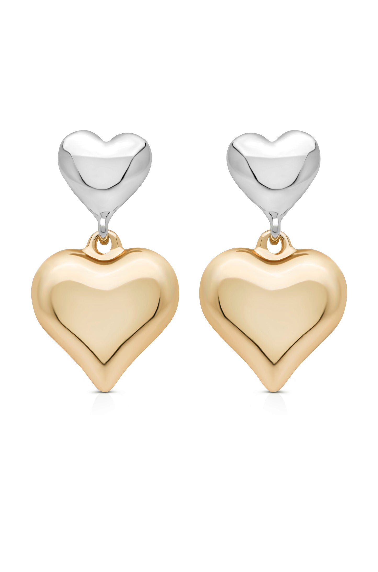 Dangling Mixed Metal Heart Earrings front