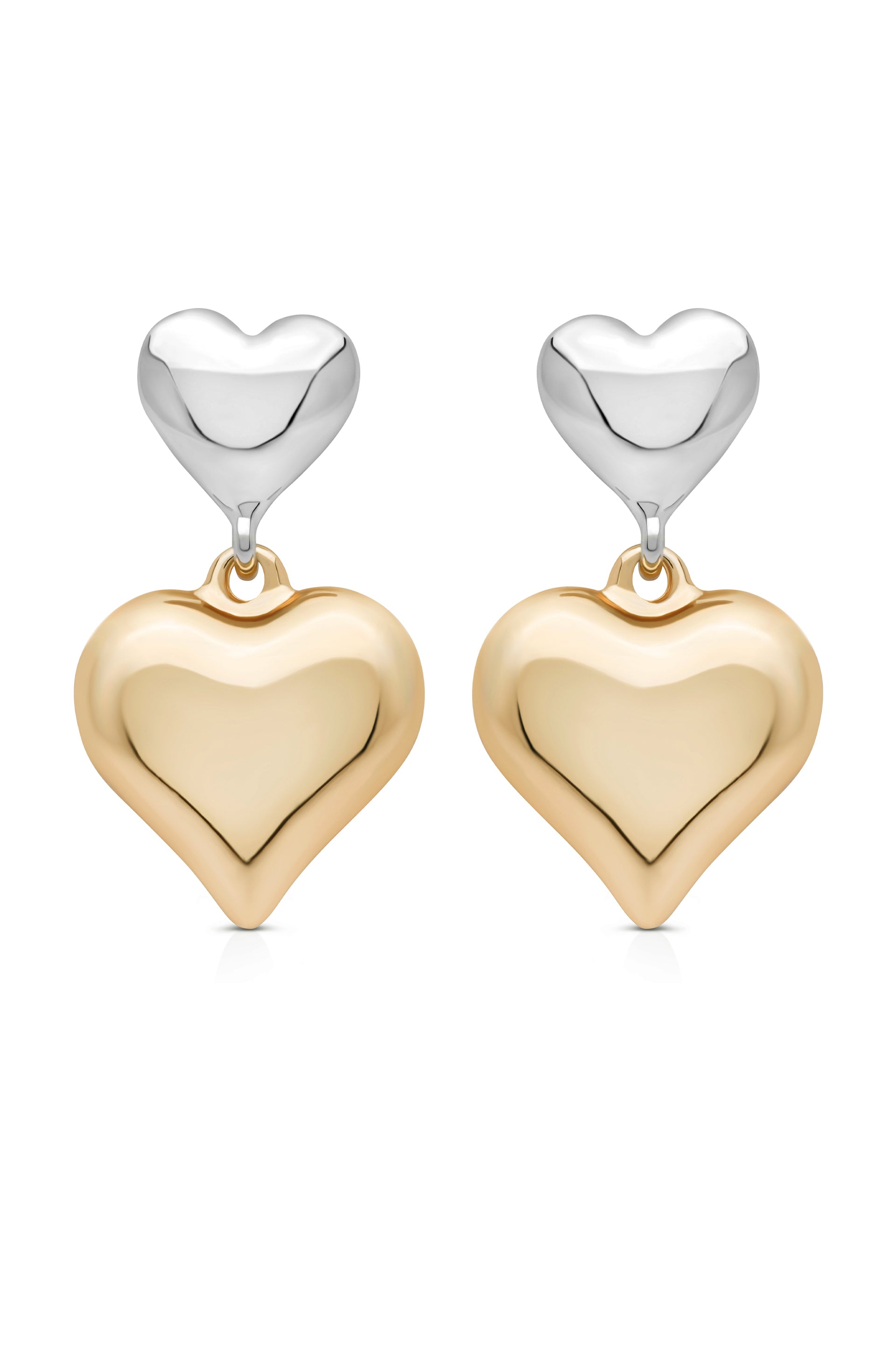 Dangling Mixed Metal Heart Earrings front