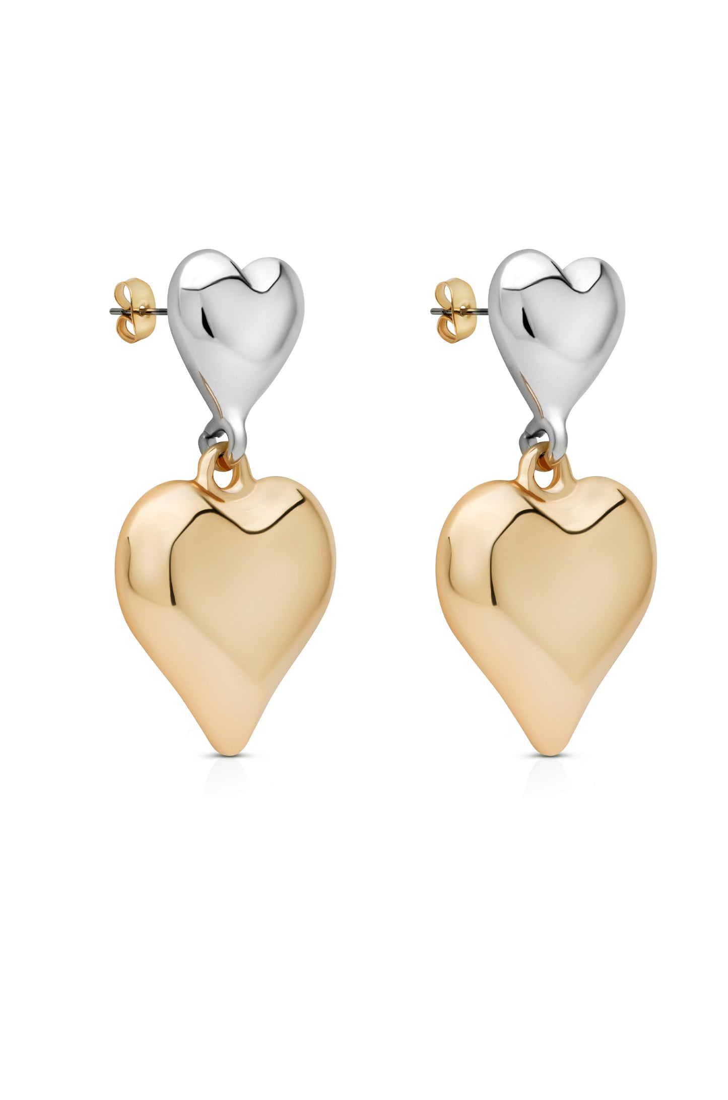 Dangling Mixed Metal Heart Earrings side