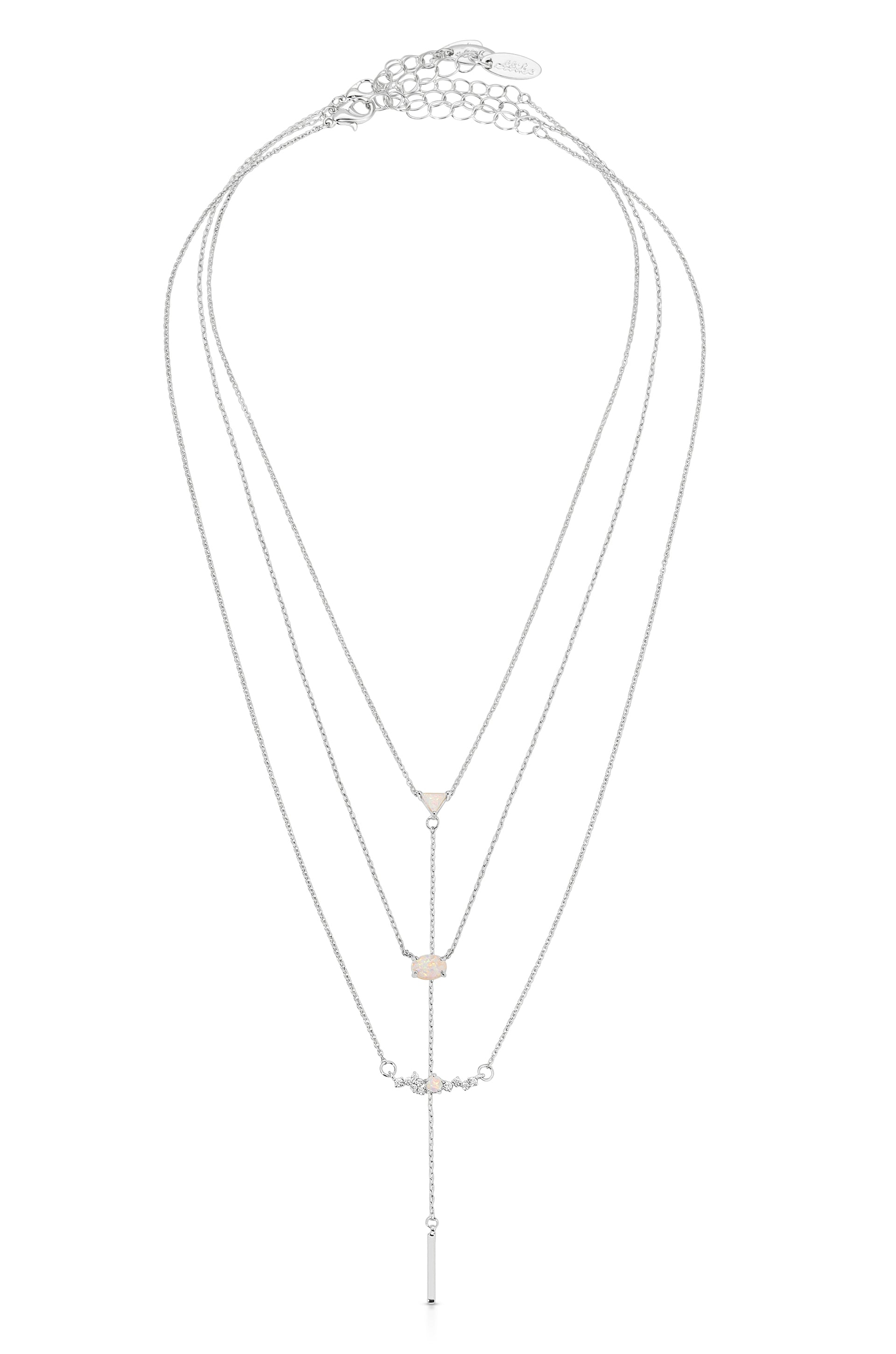 Layered Opal Lariat Necklace Set of 3 in rhodium 