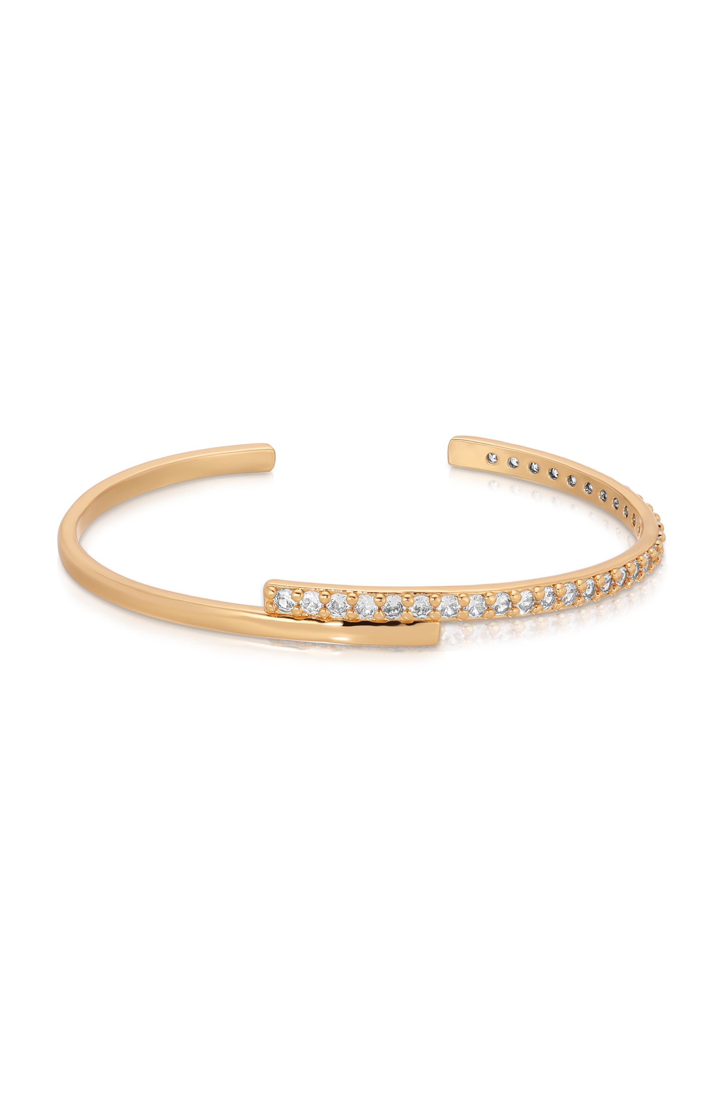 Half Classic Half Sparkle 18k Gold Plated Bracelet Cuff