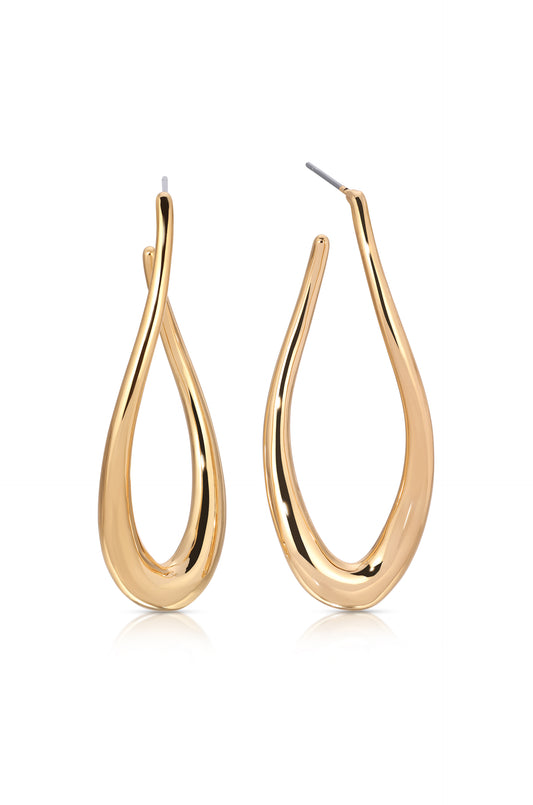Oblong 18k Gold Plated Abstract Hoop Earring