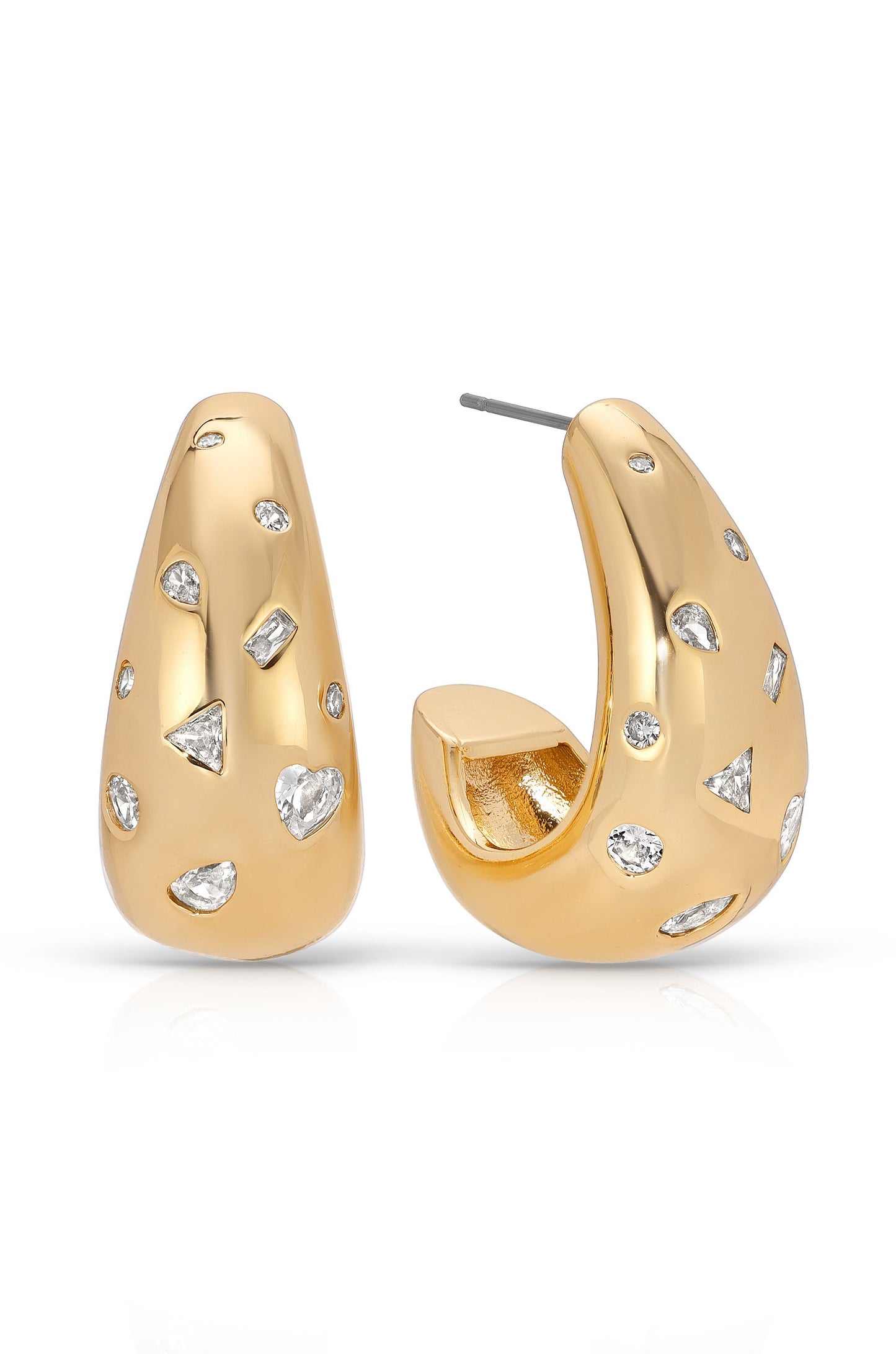 Bezel Crystal Dotted 18k Gold Plated Hoop Earrings