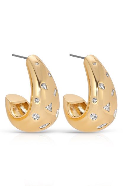 Bezel Crystal Dotted 18k Gold Plated Hoop Earrings side
