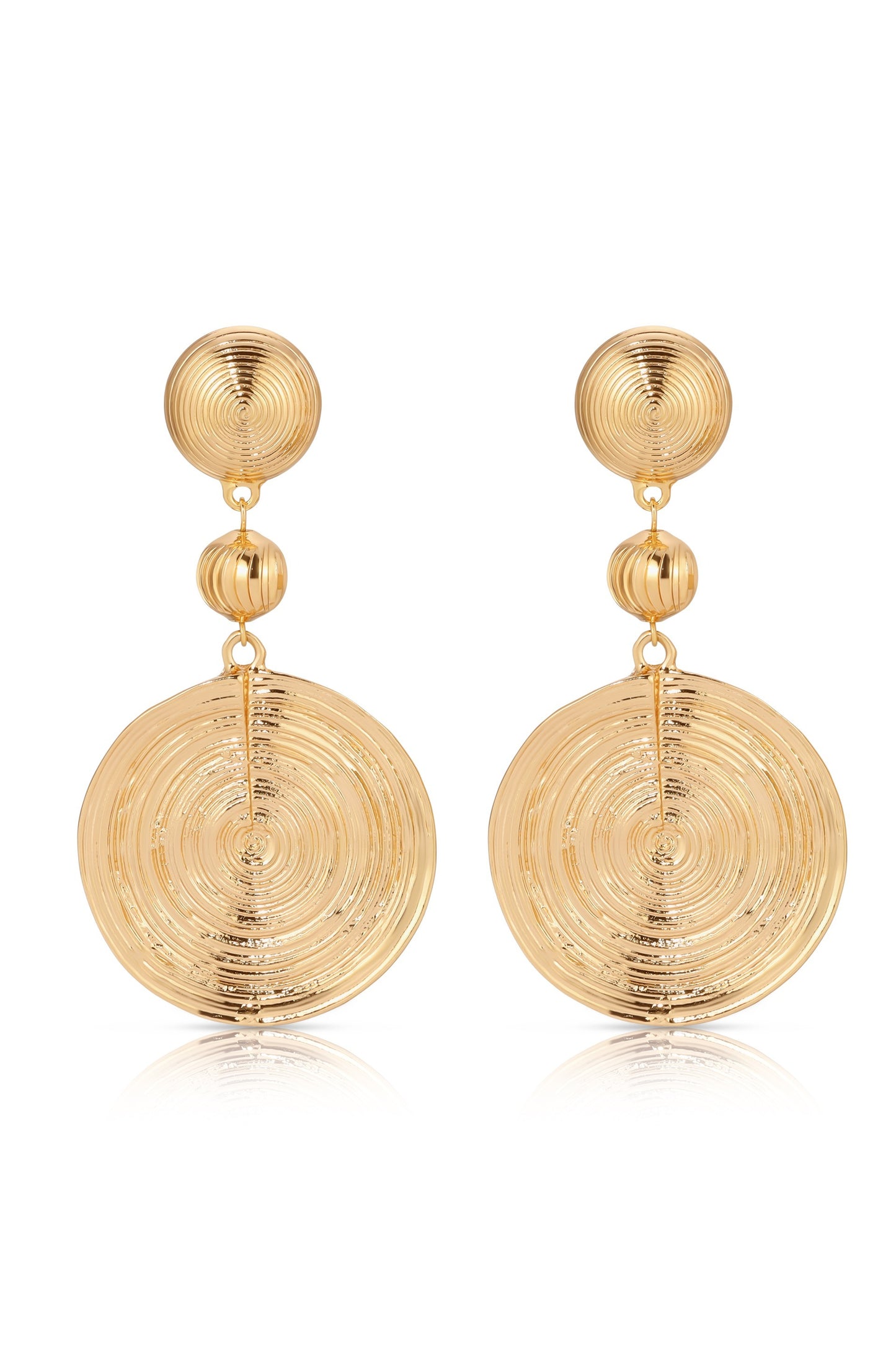 Textured Disc 18k Gold Plated Statement Earrings