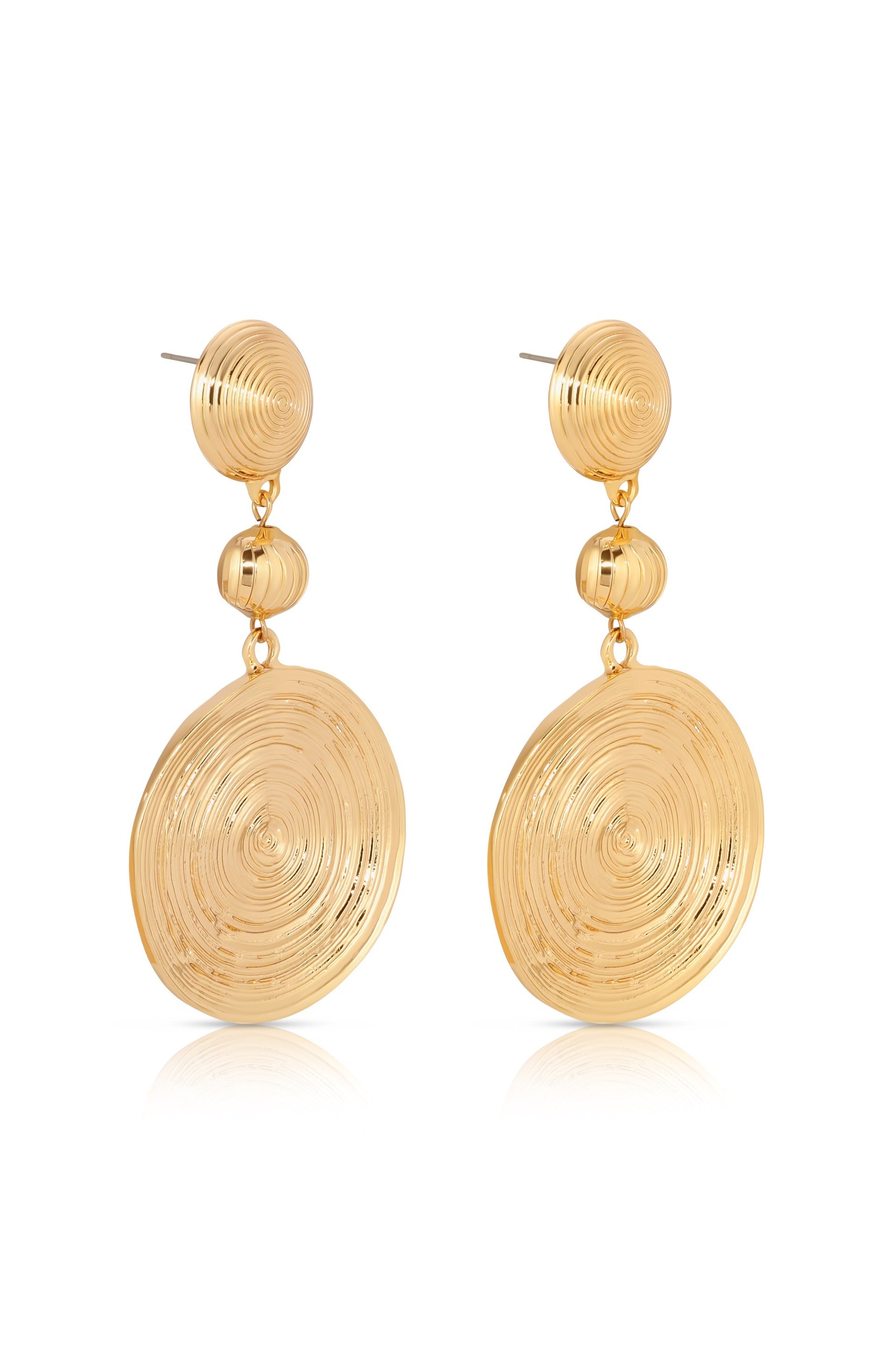 Textured Disc 18k Gold Plated Statement Earrings side
