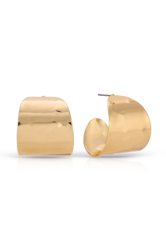 Hammered 18k Gold Plated Cupped Hoop Earrings