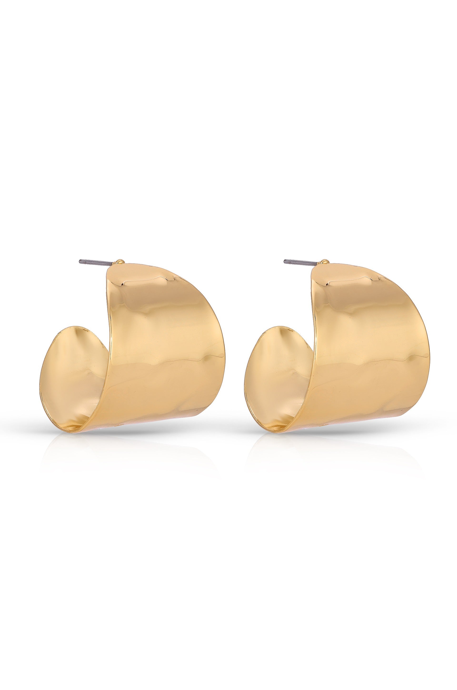 Hammered 18k Gold Plated Cupped Hoop Earrings side