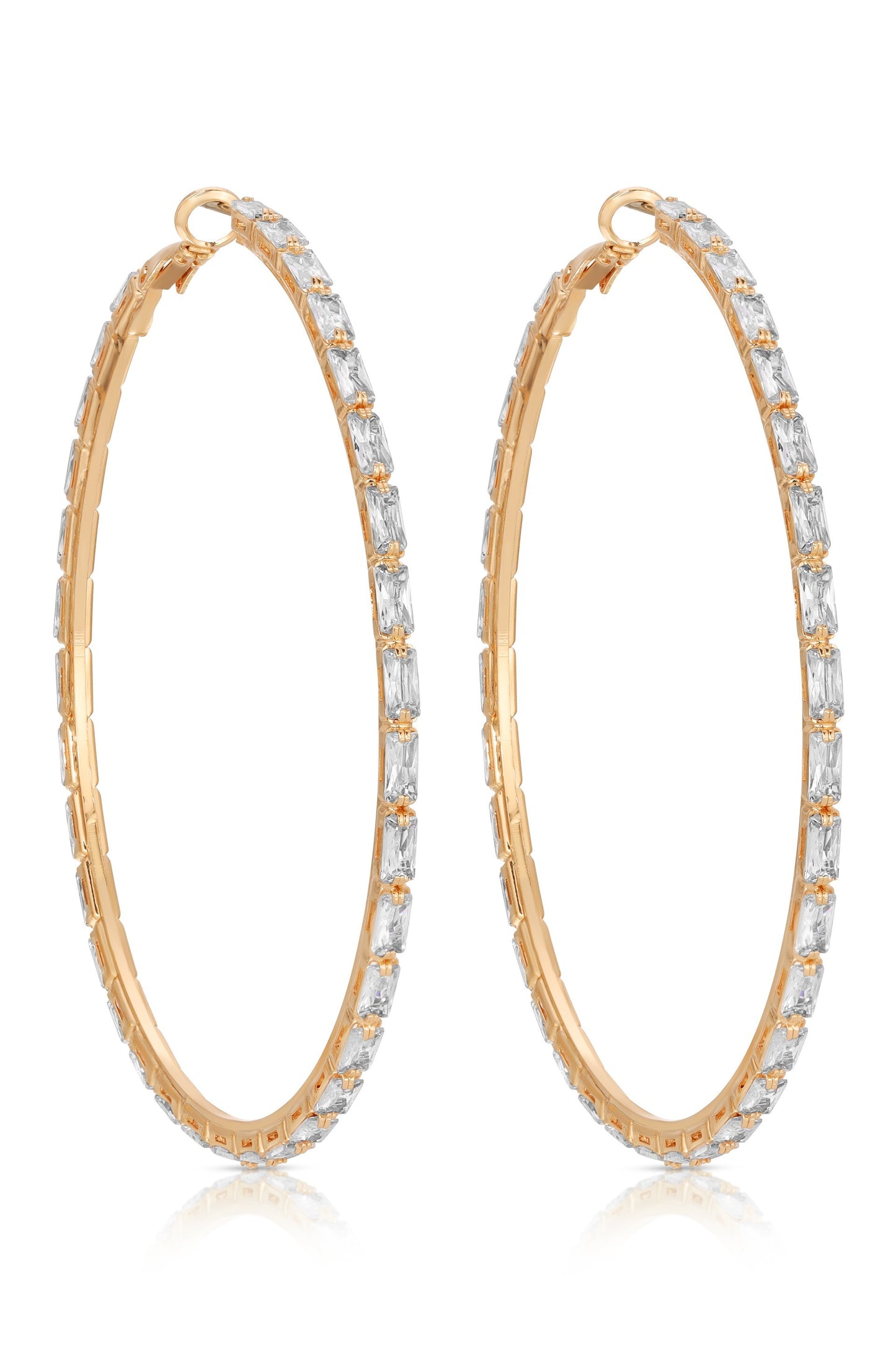 Crystal All Around 18k Gold Plated Hoop Earrings side view