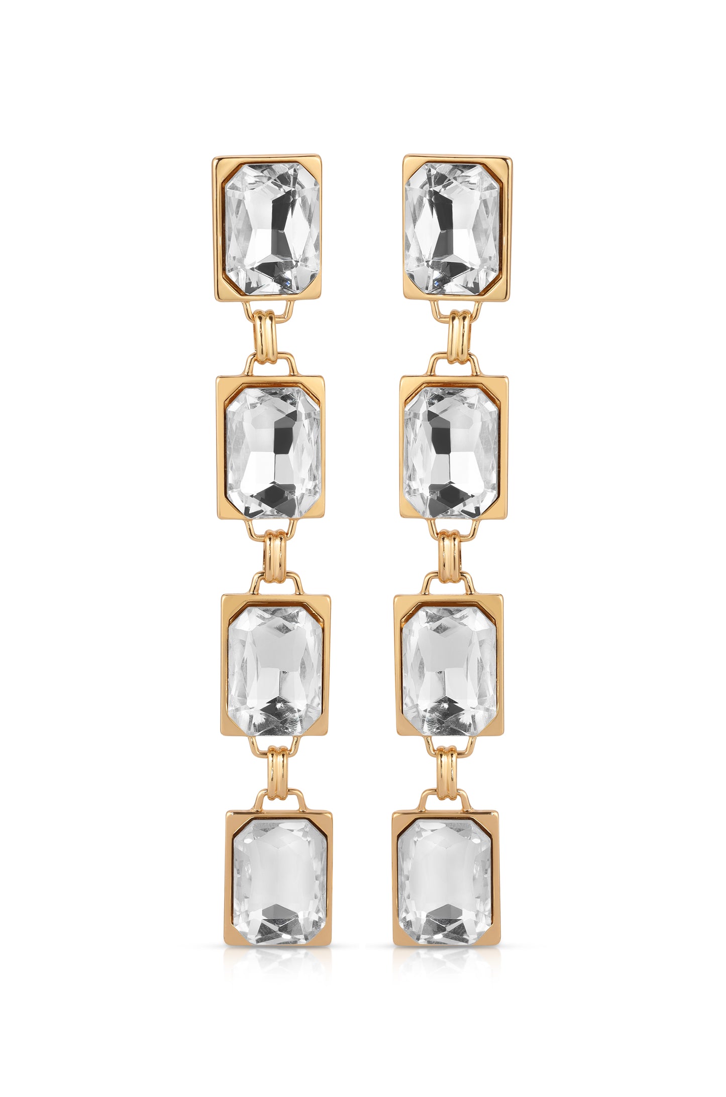 Four Crystal Stone Drop 18k Gold Plated Earrings