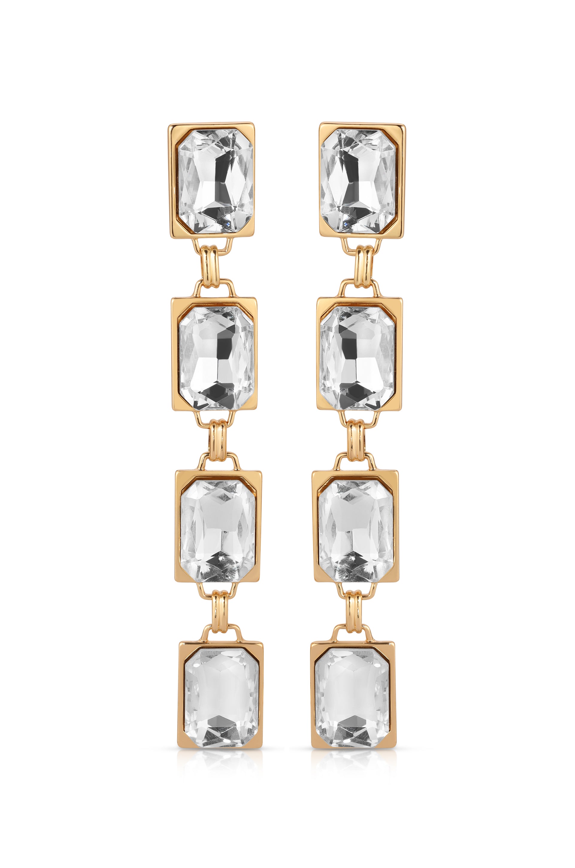 Four Crystal Stone Drop 18k Gold Plated Earrings