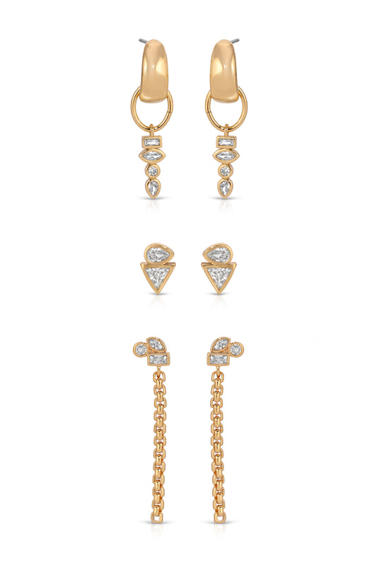 Ear Party Mixed Shapes 18k Gold Plated Earring Set set