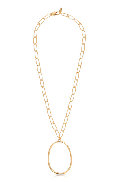 Large 18k Gold Plated Oval Pendant Chain Link Necklace full