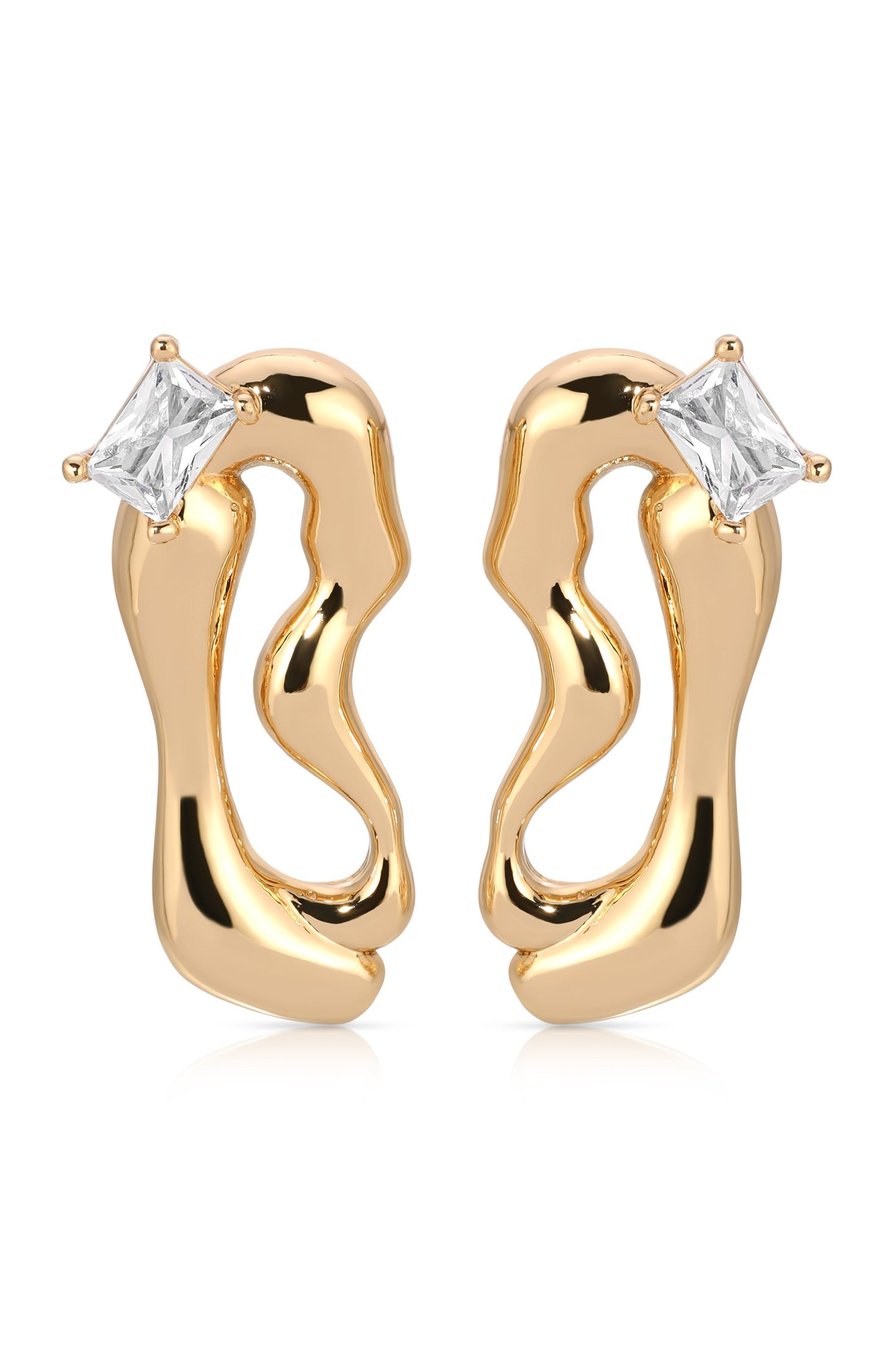 Organic 18k Gold Plated Winding Crystal Earrings
