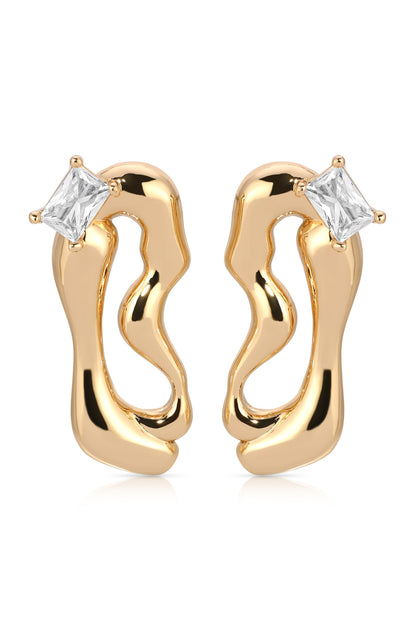 Organic 18k Gold Plated Winding Crystal Earrings