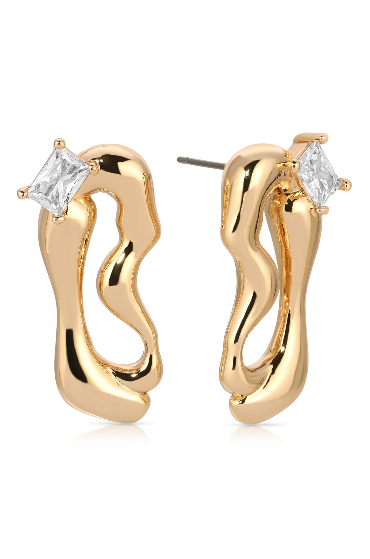 Organic 18k Gold Plated Winding Crystal Earrings side and front