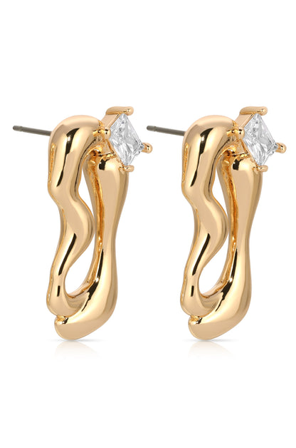 Organic 18k Gold Plated Winding Crystal Earrings side