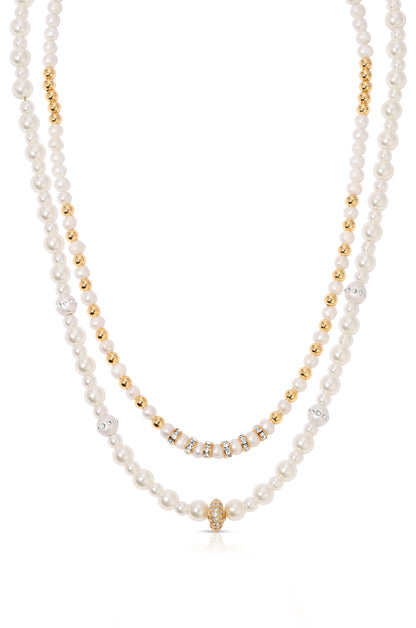 Pearls Double Sparkle 18k Gold Plated Beaded Necklace Set