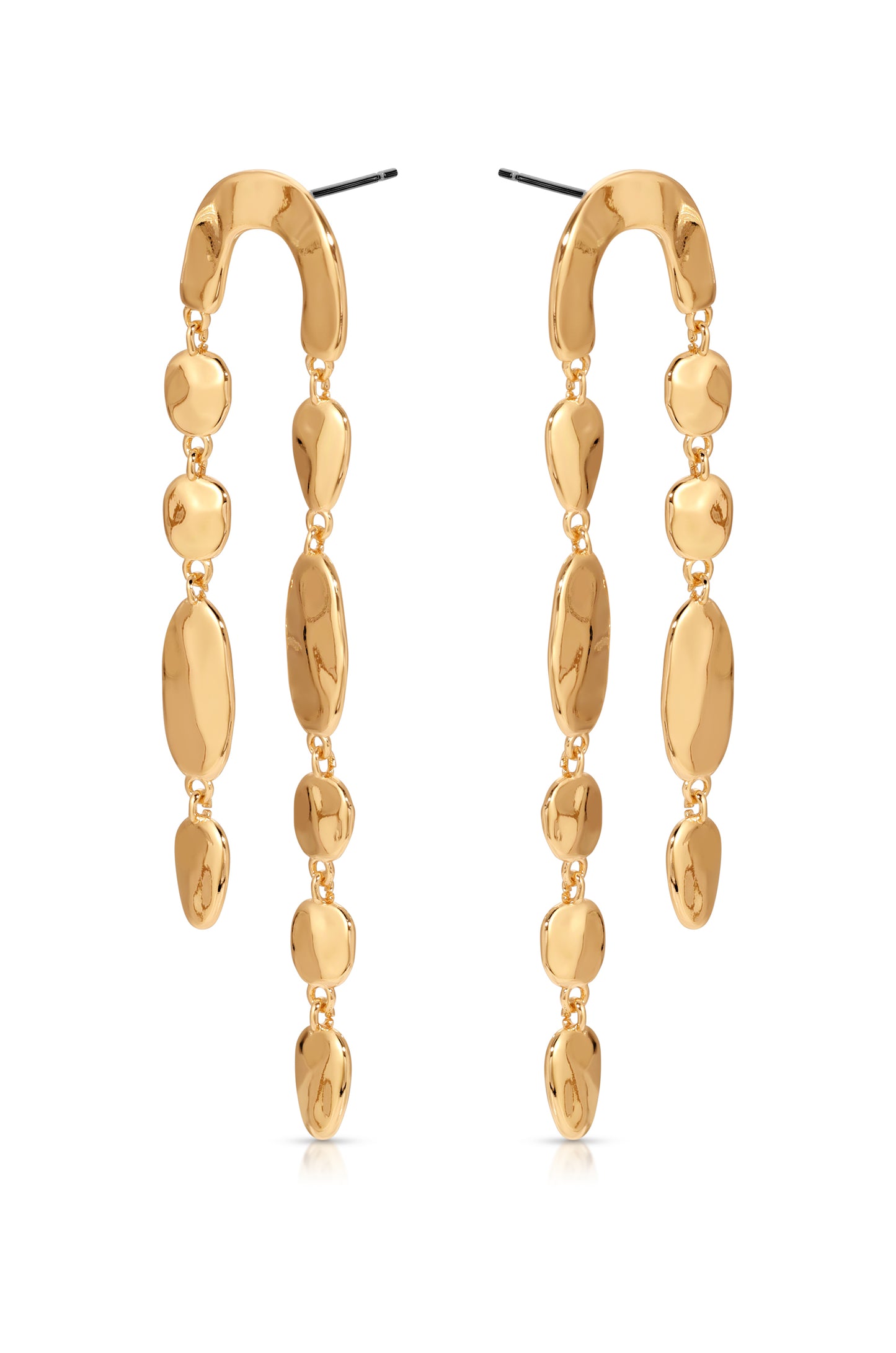 Cascading Hammered 18k Gold Plated Link Earrings side view