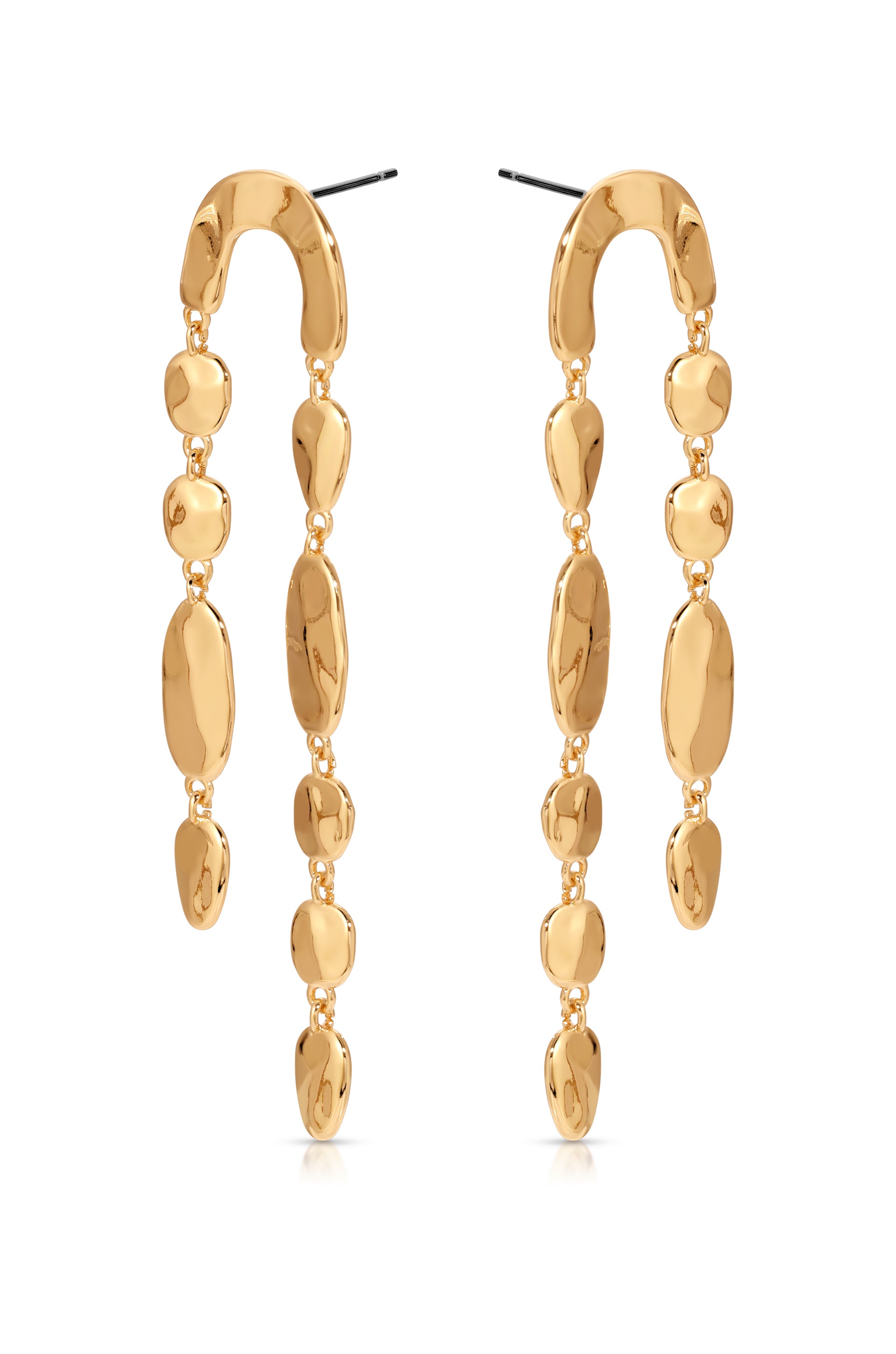 Cascading Hammered 18k Gold Plated Link Earrings side view