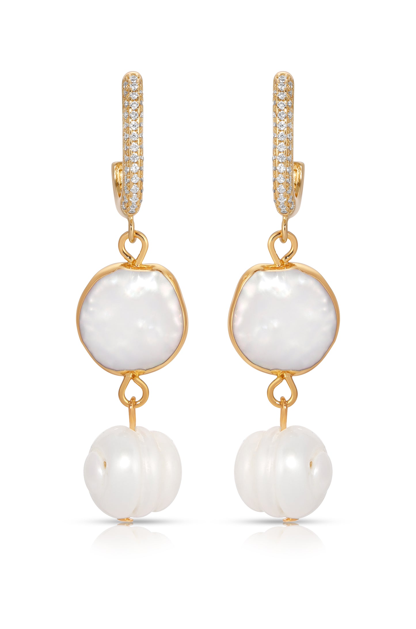 Dangling Freshwater Pearl Huggie Hoop Earrings front