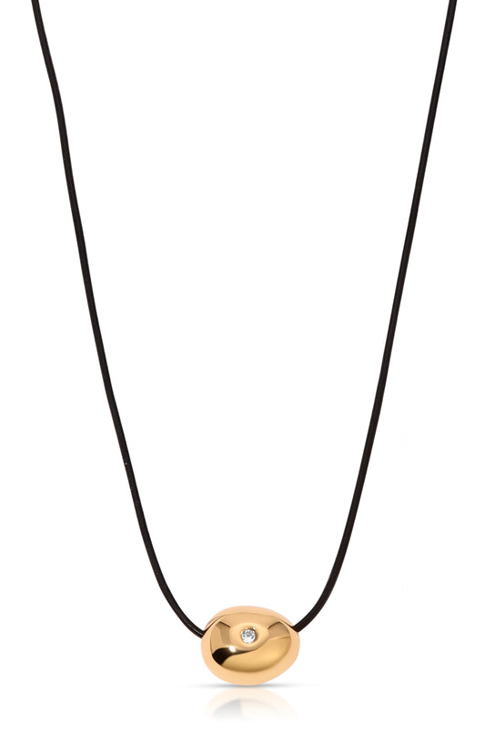 Single Crystal Polished Pebble Leather Pendant Necklace full