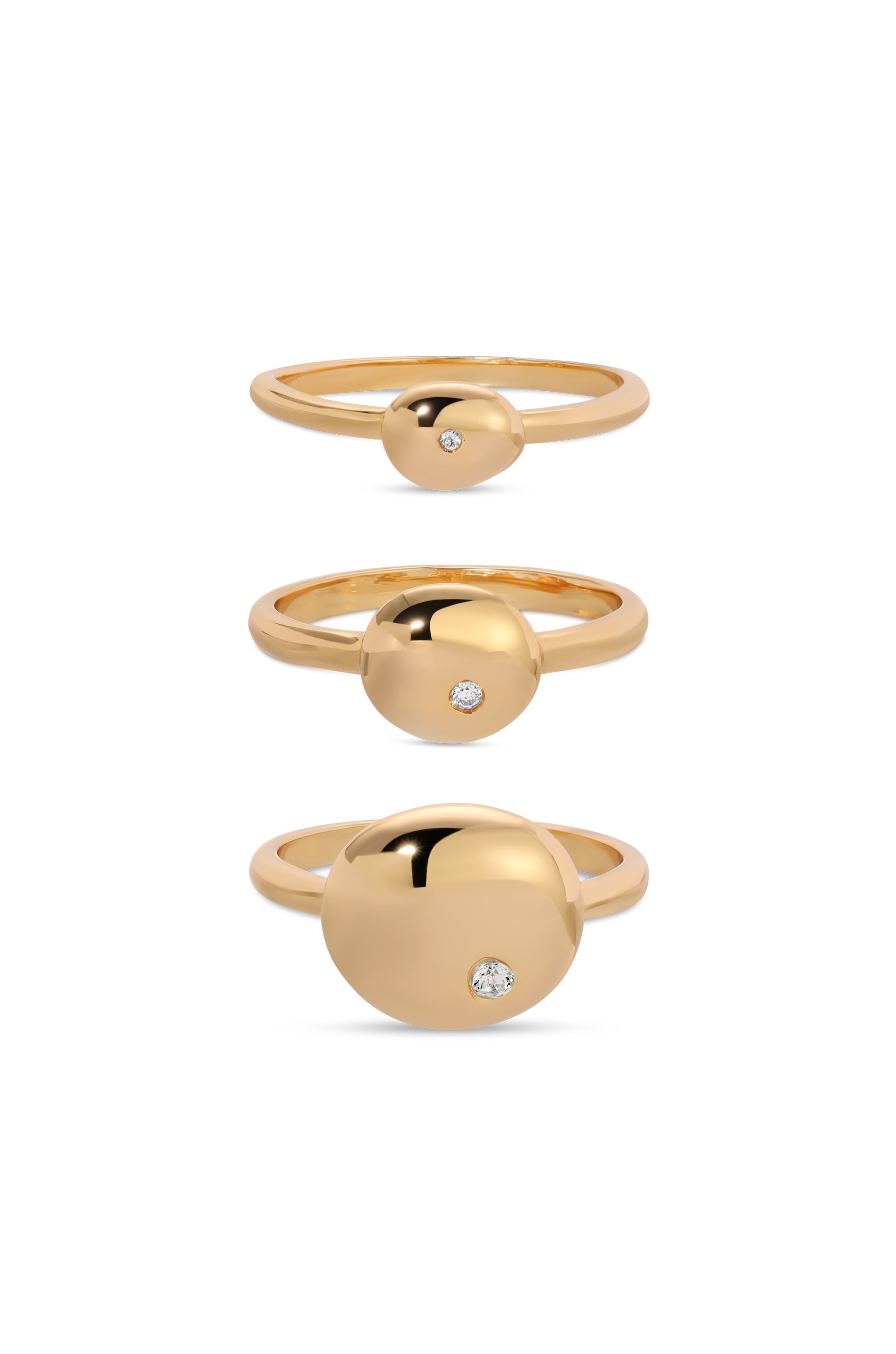 Polished Stacking Pebble Ring Set 18k Gold Plated