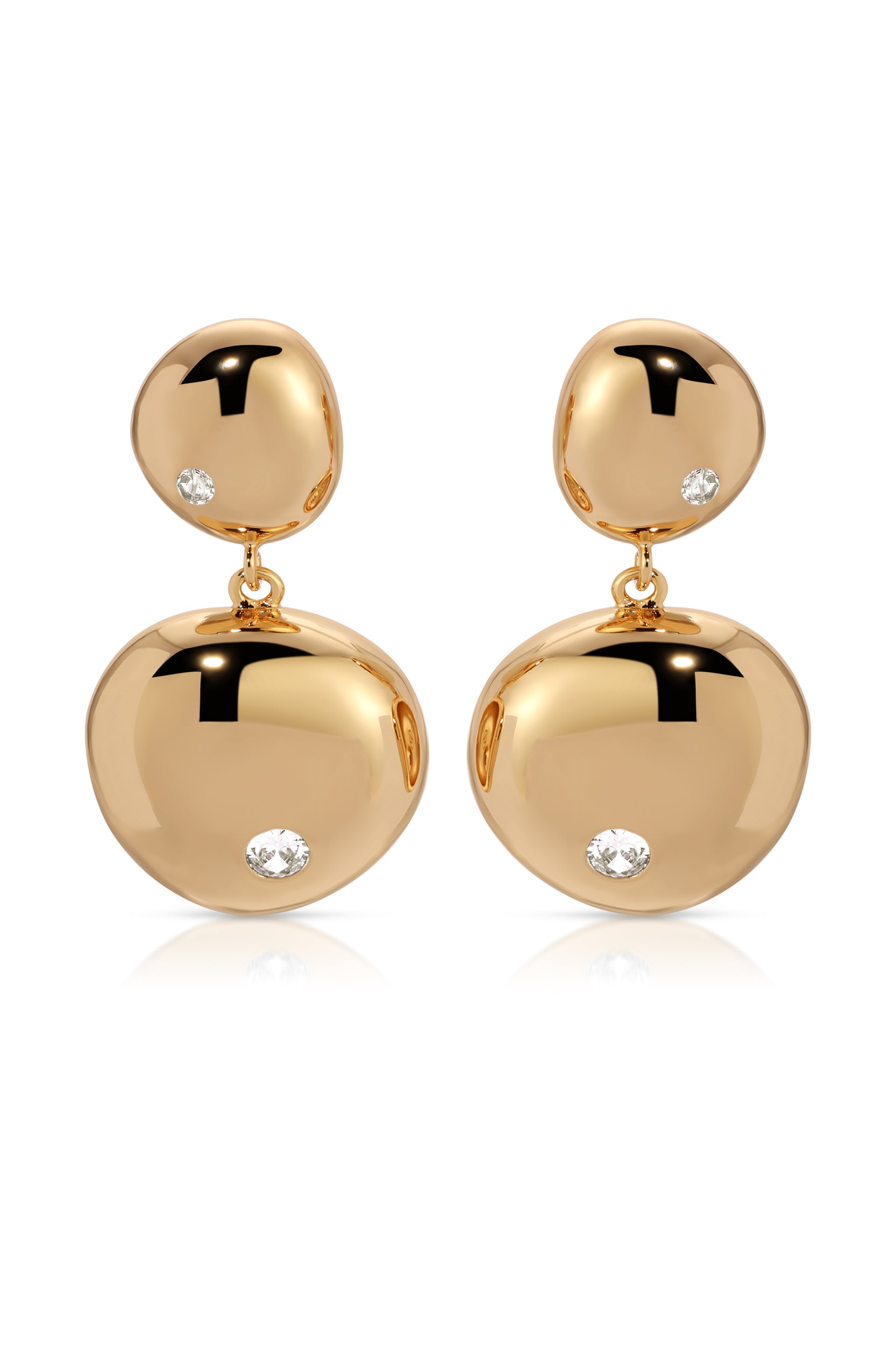Polished Double Pebble Drop Earrings 18k Gold Plated