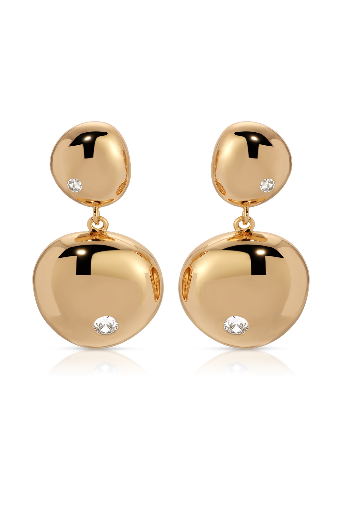 Polished Double Pebble Drop Earrings 18k Gold Plated