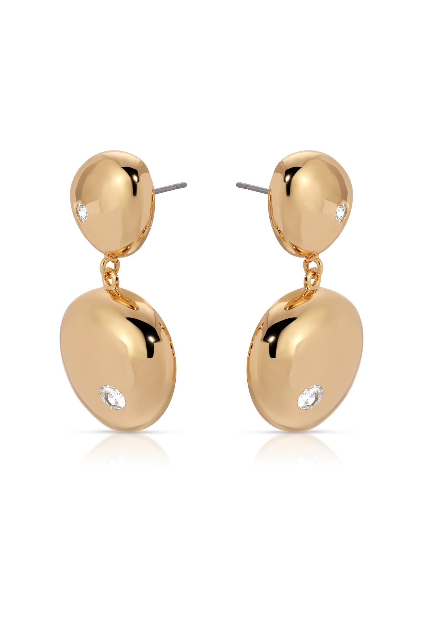 Polished Double Pebble Drop Earrings 18k Gold Plated 4