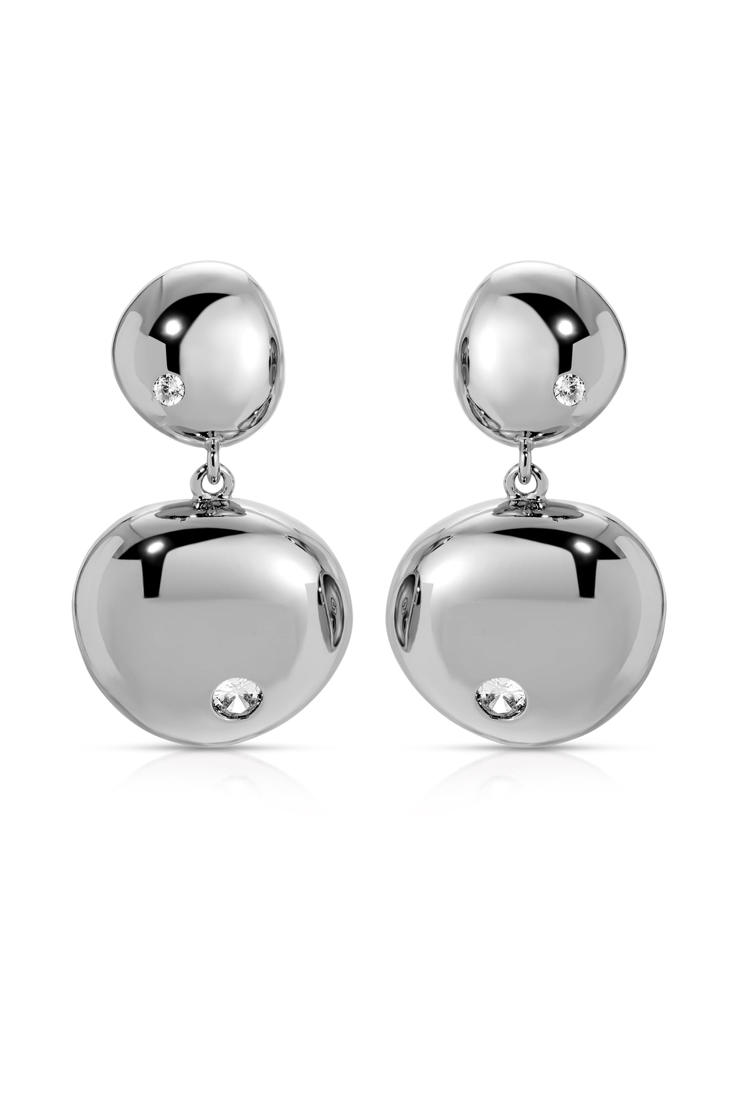 Polished Double Pebble Drop Earrings Rhodium Plated 2