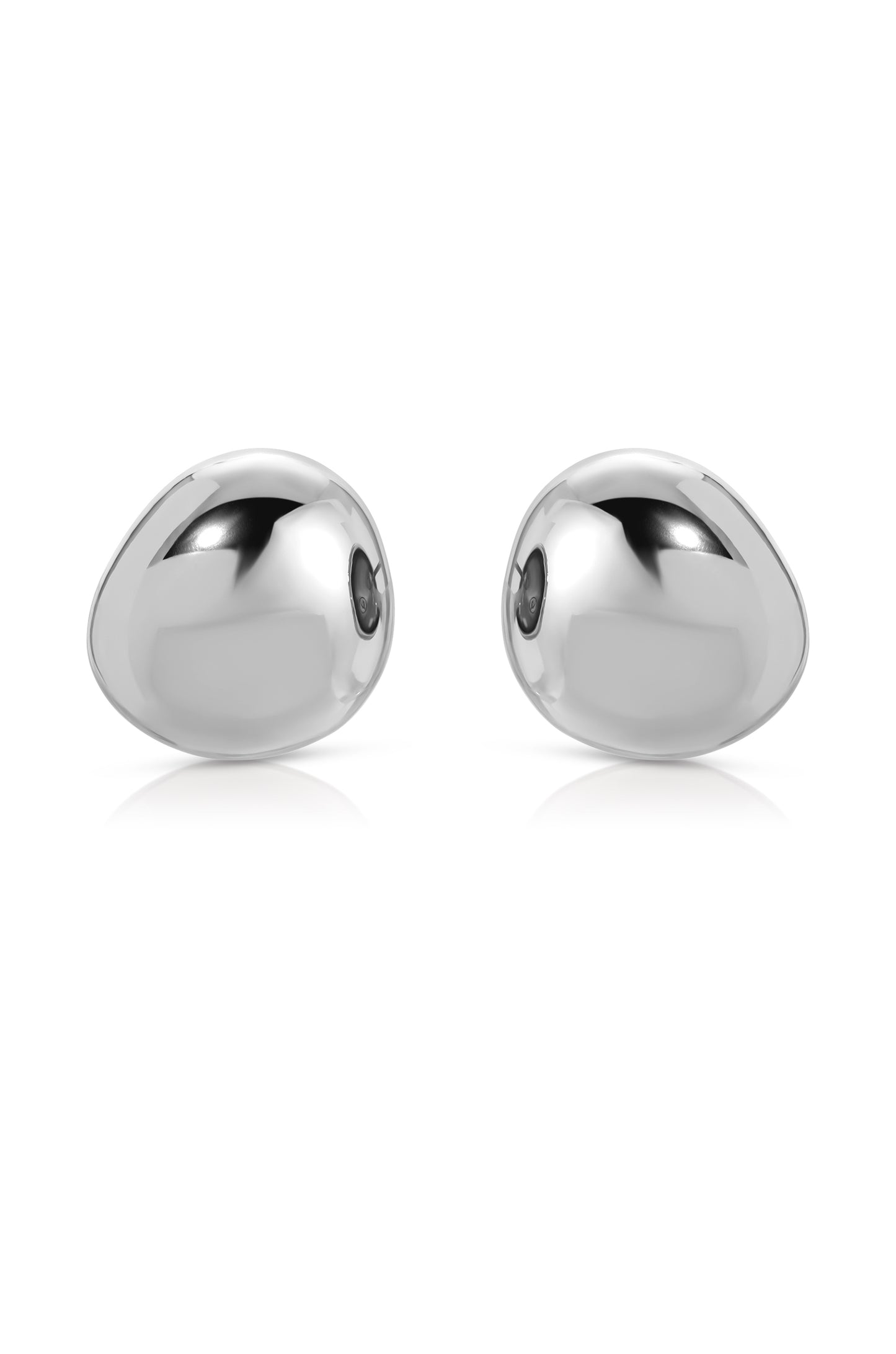 Polished Pebble Stud Earrings Rhodium Plated 3