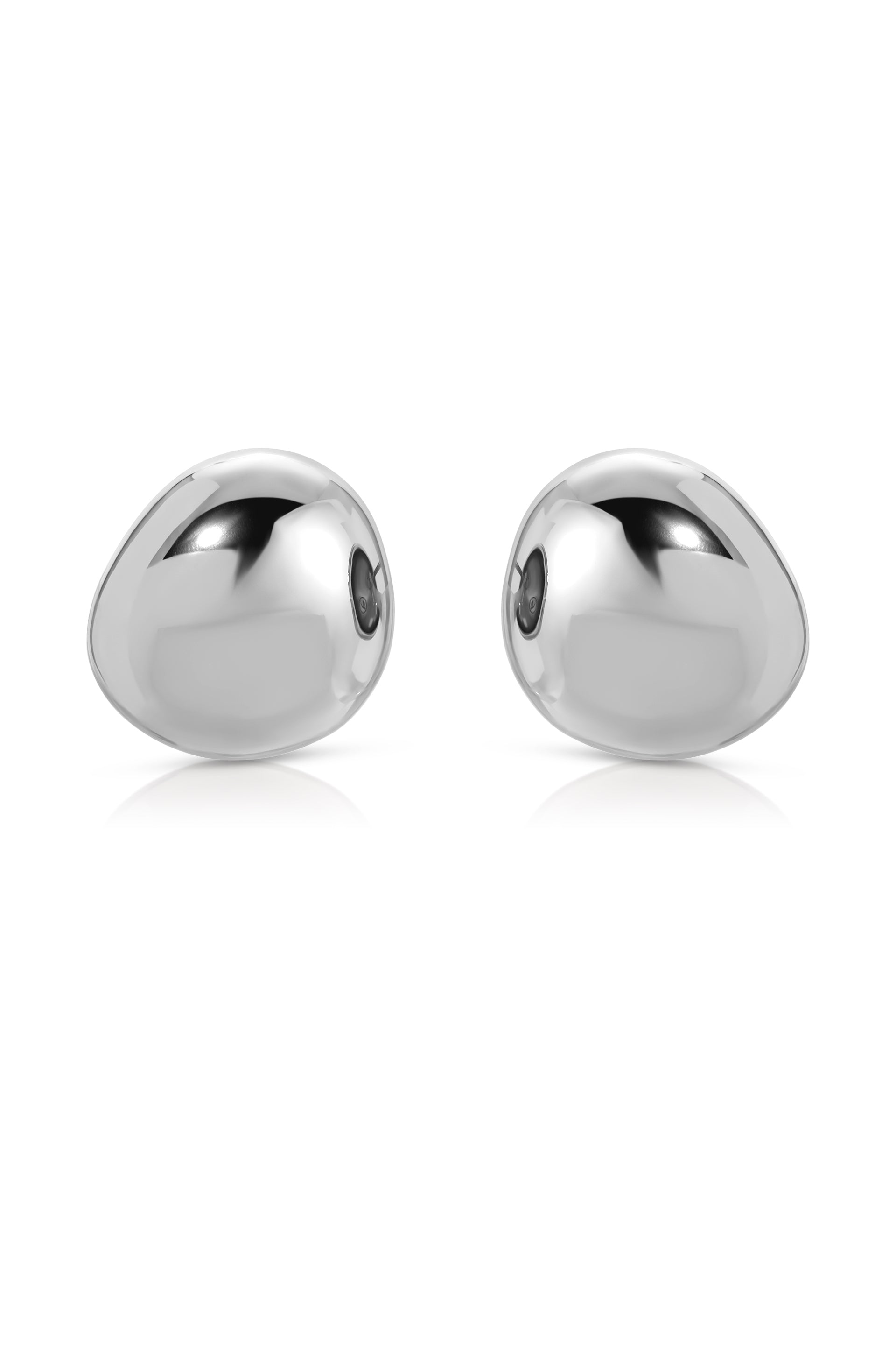 Polished Pebble Stud Earrings Rhodium Plated 3