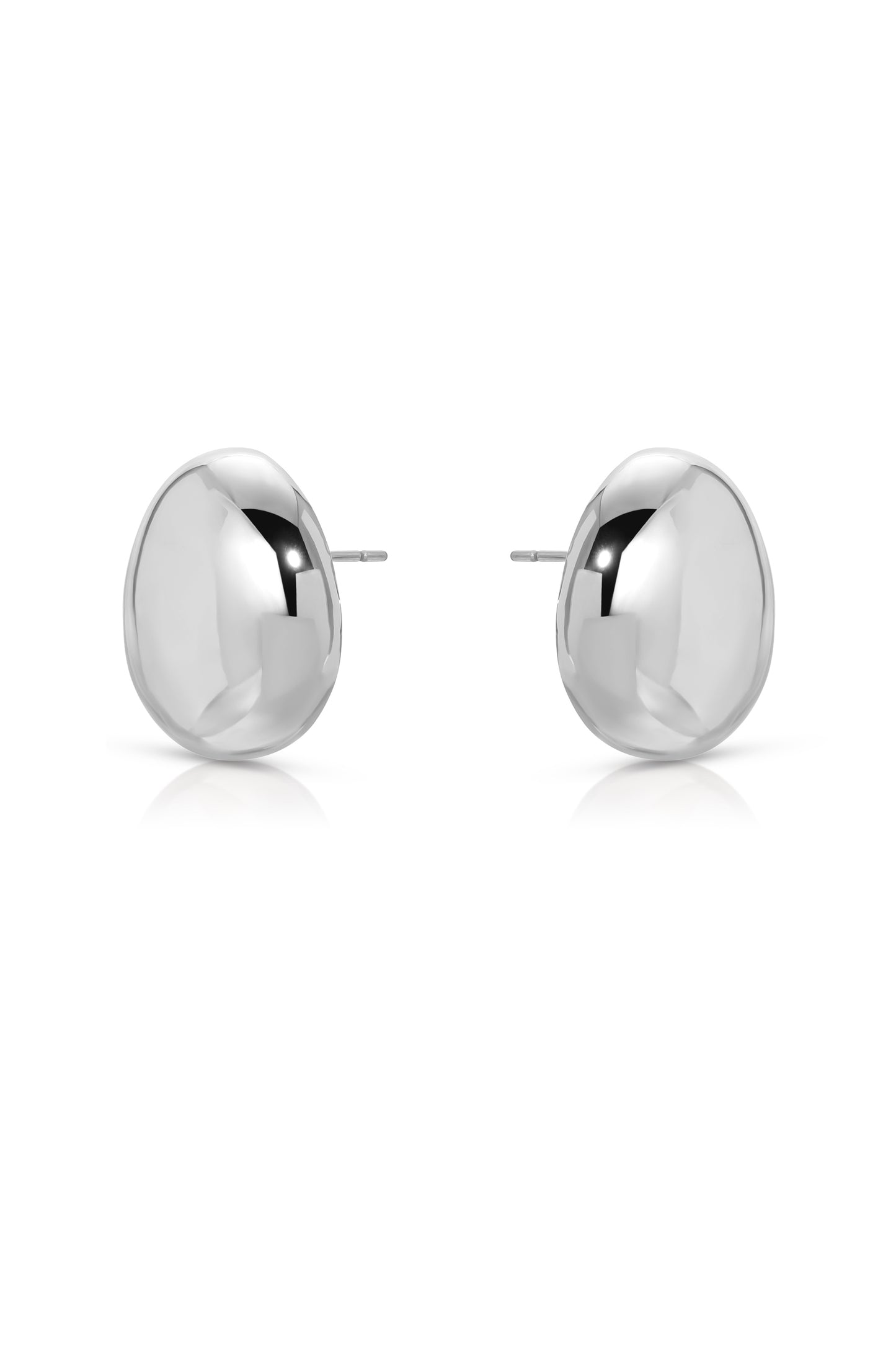 Polished Pebble Stud Earrings Rhodium Plated 2