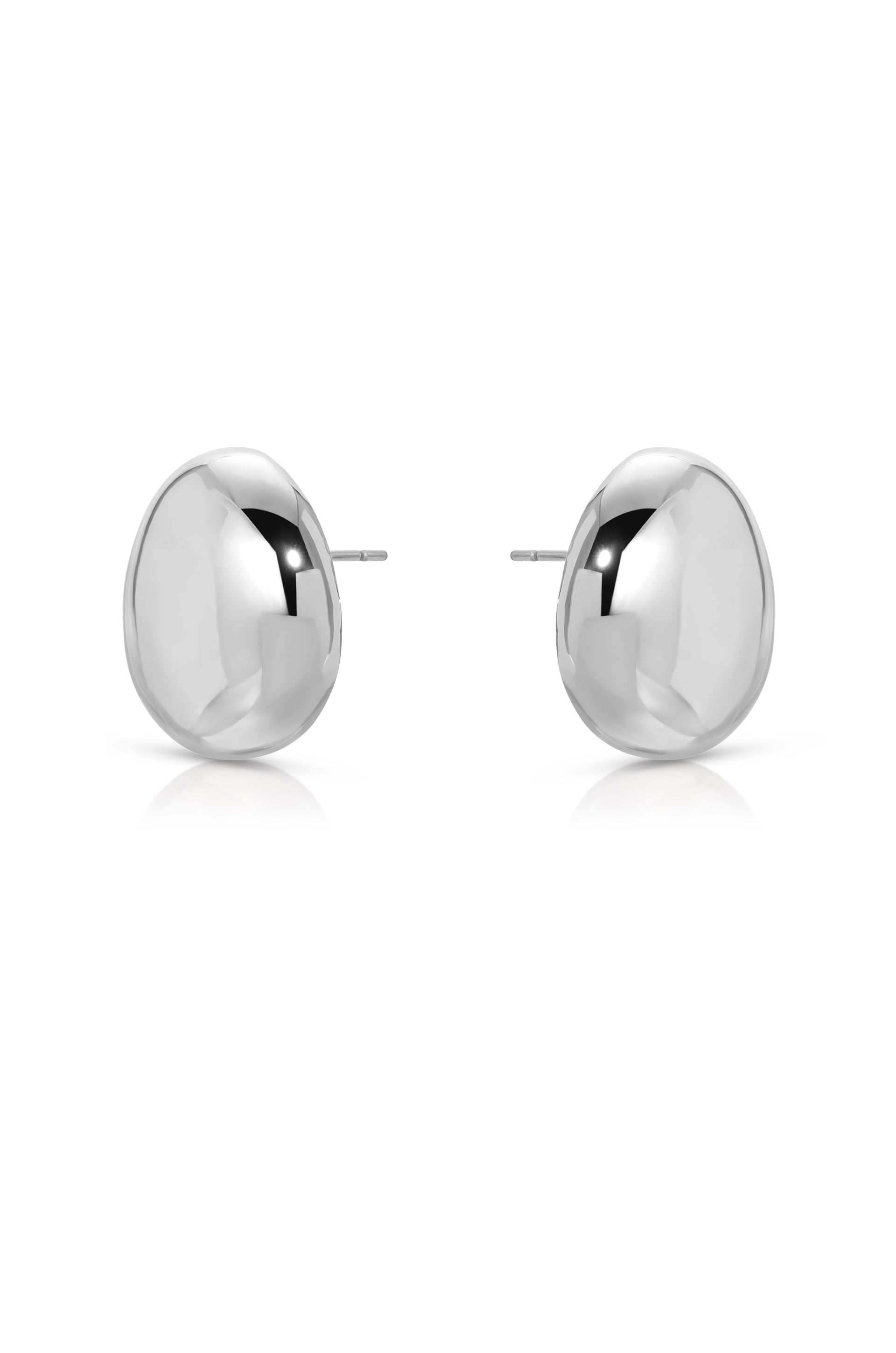 Polished Pebble Stud Earrings Rhodium Plated 2