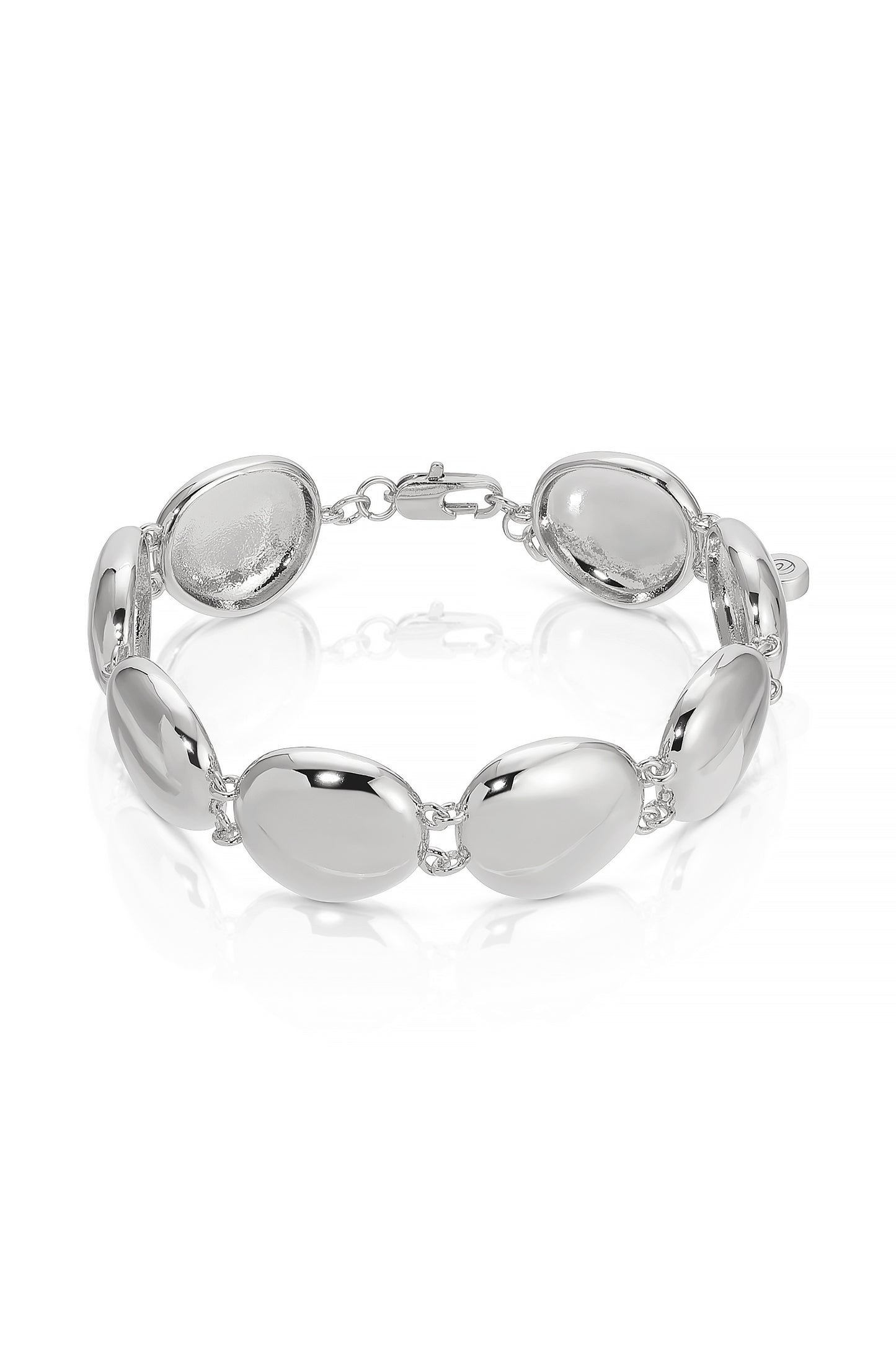 Polished Pebble Linked Bracelet Rhodium Plated