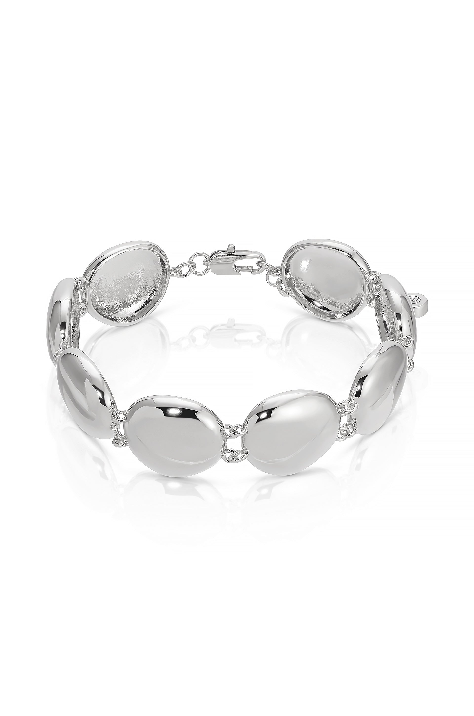 Polished Pebble Linked Bracelet Rhodium Plated