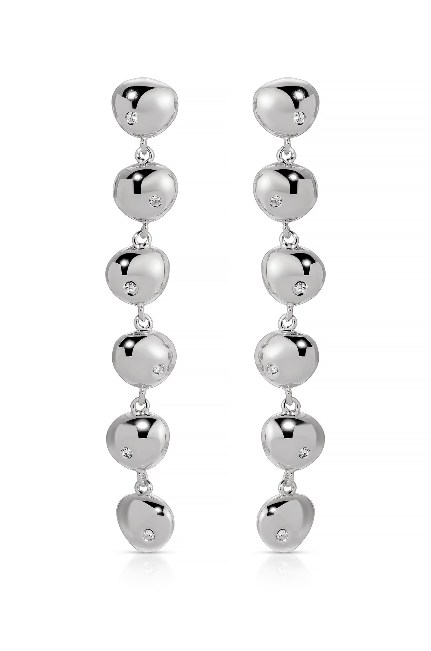 Polished Pebble Linear Dangle Earrings Rhodium Plated 3
