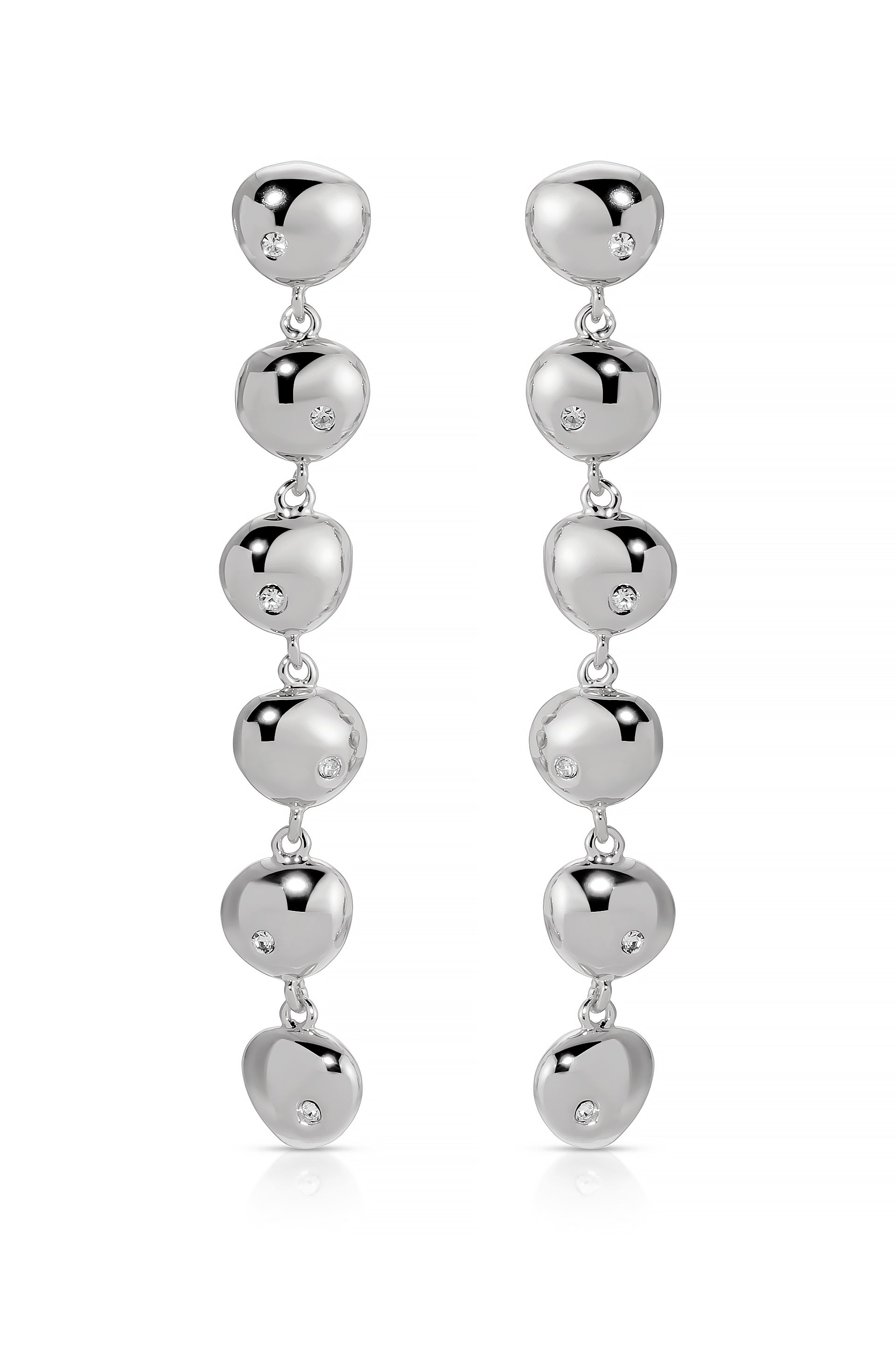 Polished Pebble Linear Dangle Earrings Rhodium Plated 3