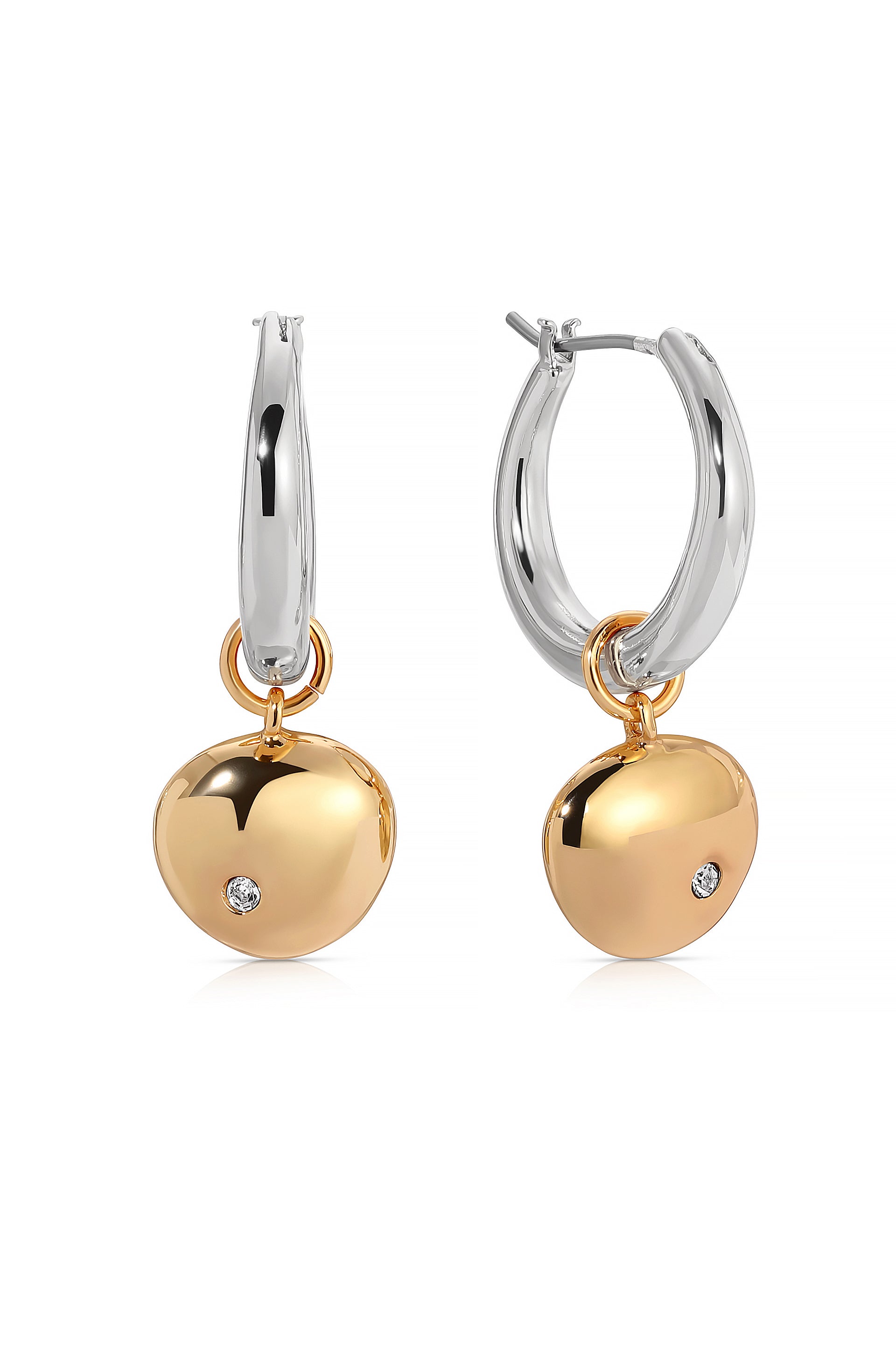 Polished Pebble Huggie Hoop Earrings Rhodium and 18k Gold Plated 3