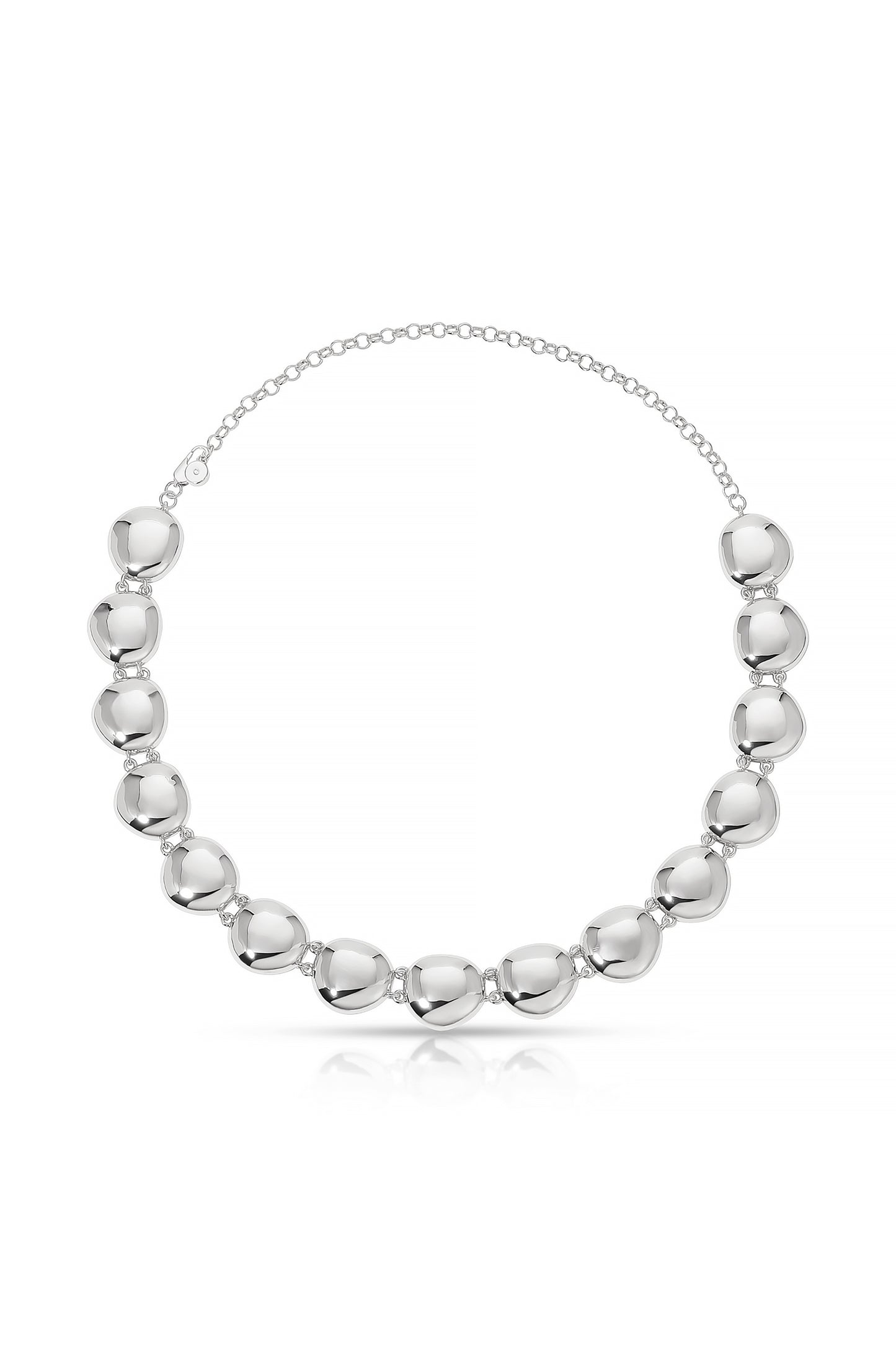 Polished Pebble Choker Necklace Rhodium Plated