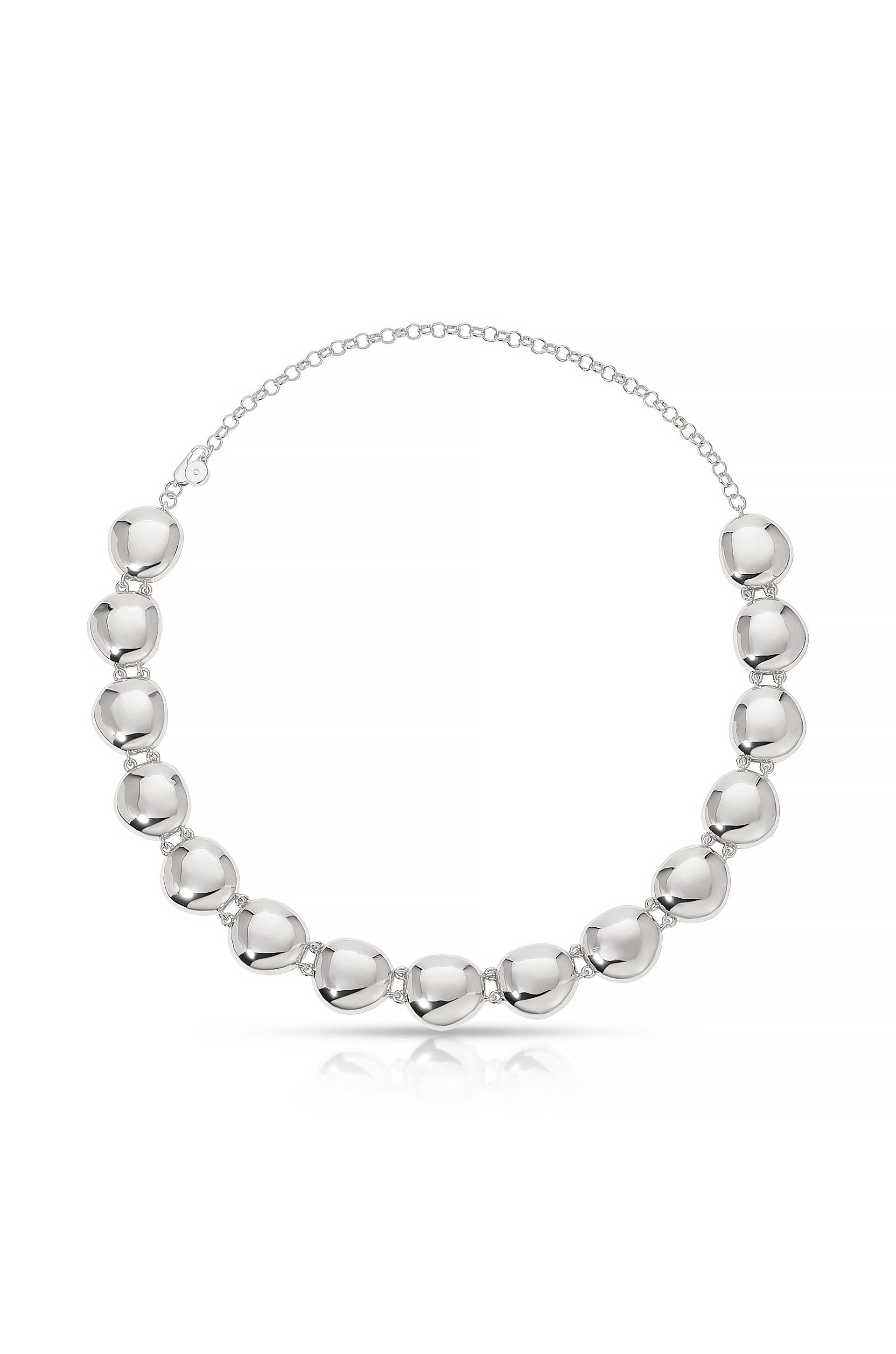 Polished Pebble Choker Necklace Rhodium Plated