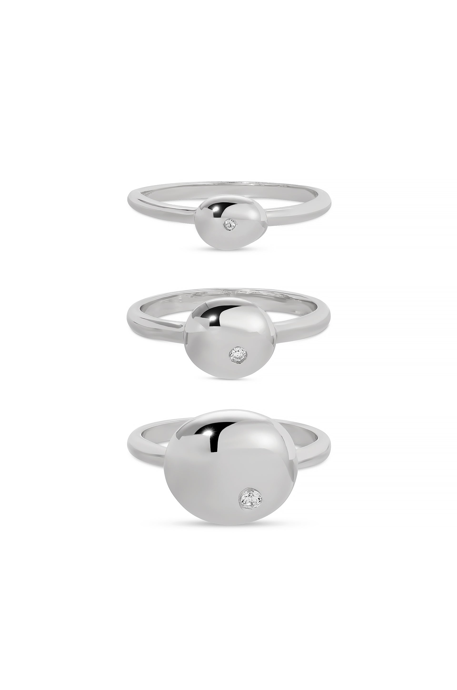 Polished Stacking Pebble Ring Set Rhodium Plated