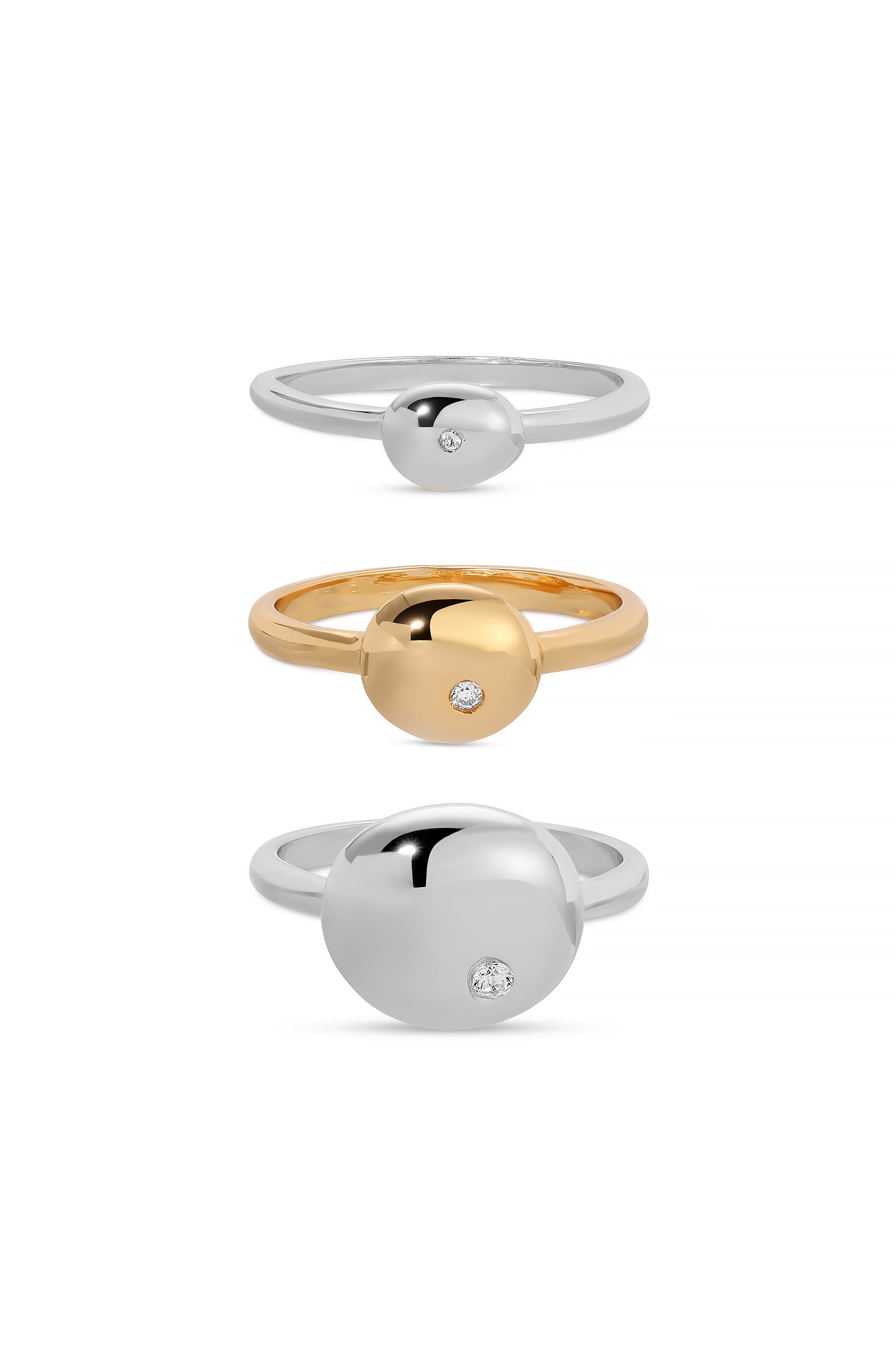 Polished Stacking Pebble Ring Set Rhodium and 18k Gold Plated