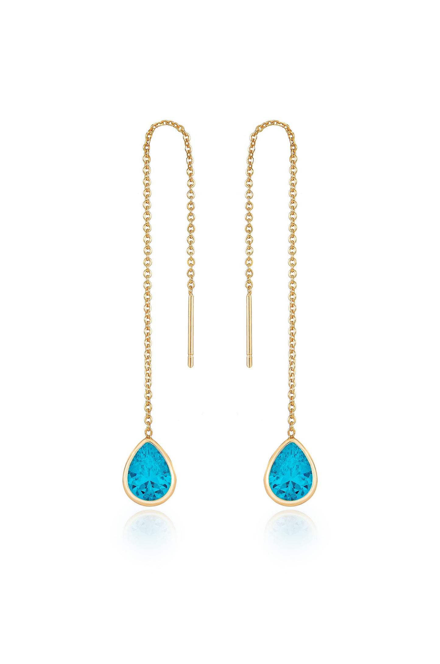 Barely There Chain and Crystal Dangle Earrings Aqua Crystal with 18k Gold Plating