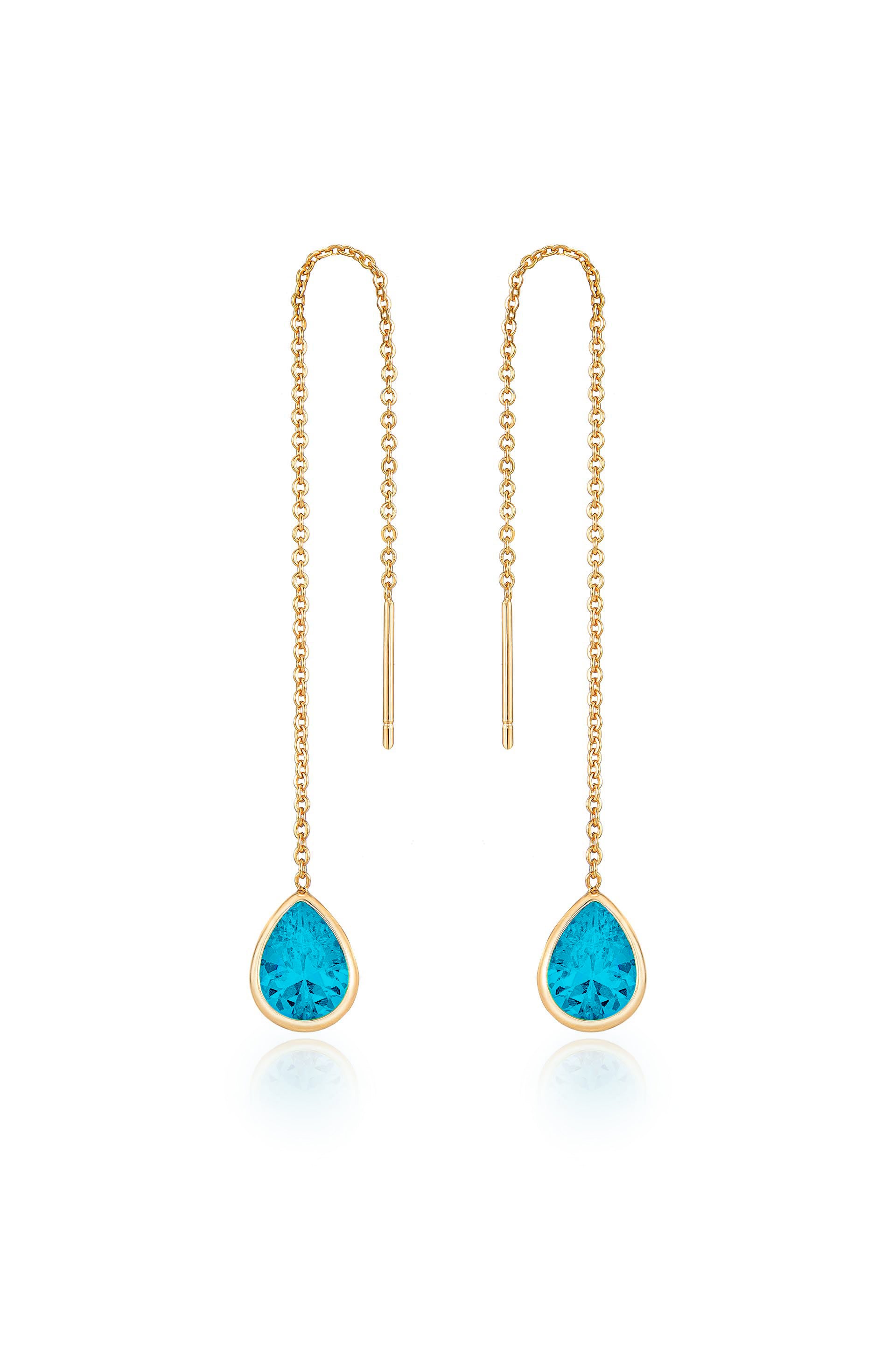 Barely There Chain and Crystal Dangle Earrings Aqua Crystal with 18k Gold Plating
